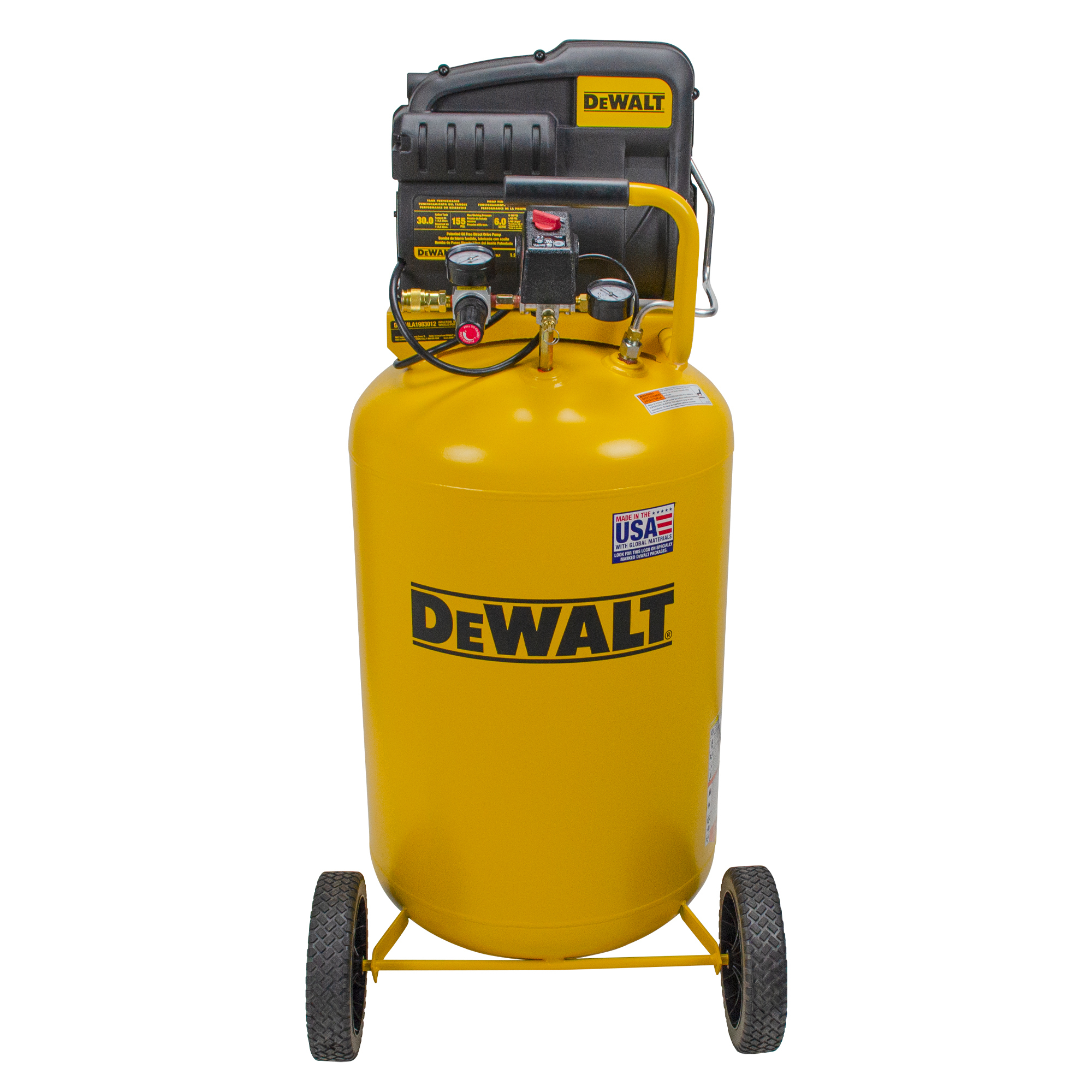 Compresor de Aire Vertical Portátil Libre de Aceite DEWALT de 30 Galones, Transmisión Directa, 1.9 HP, Modelo DXCMLA1983012