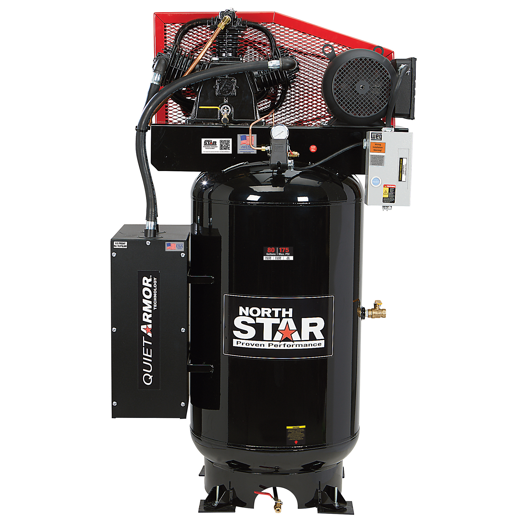 Compresor de aire NorthStar con Tecnología Quiet Armor, 7.5 HP, capacidad de 80 galones, 26 CFM.