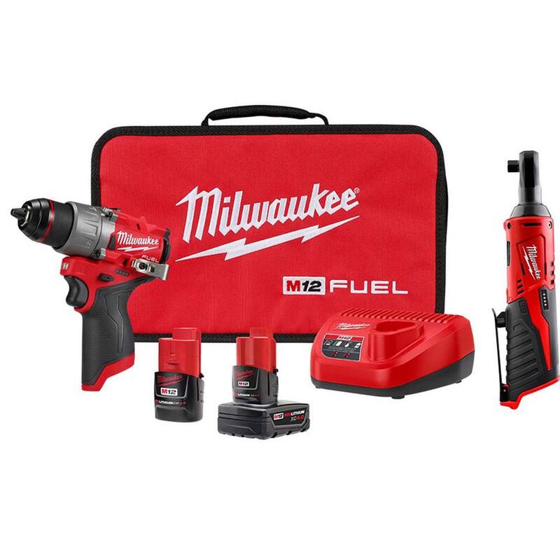 Milwaukee M12 FUEL 12-Volt Lithium-Ion Brushless Cordless 1/2 in. Drill Driver Kit with M12 3/8 in. Ratchet - 3403-22-2457-20

Milwaukee M12 FUEL 12-Volt Litio-Ion sin escobillas inalámbrico de 1/2 pulgadas. Juego de taladro con controlador M12 de 3/8 pulgadas. - 3403-22-2457-20