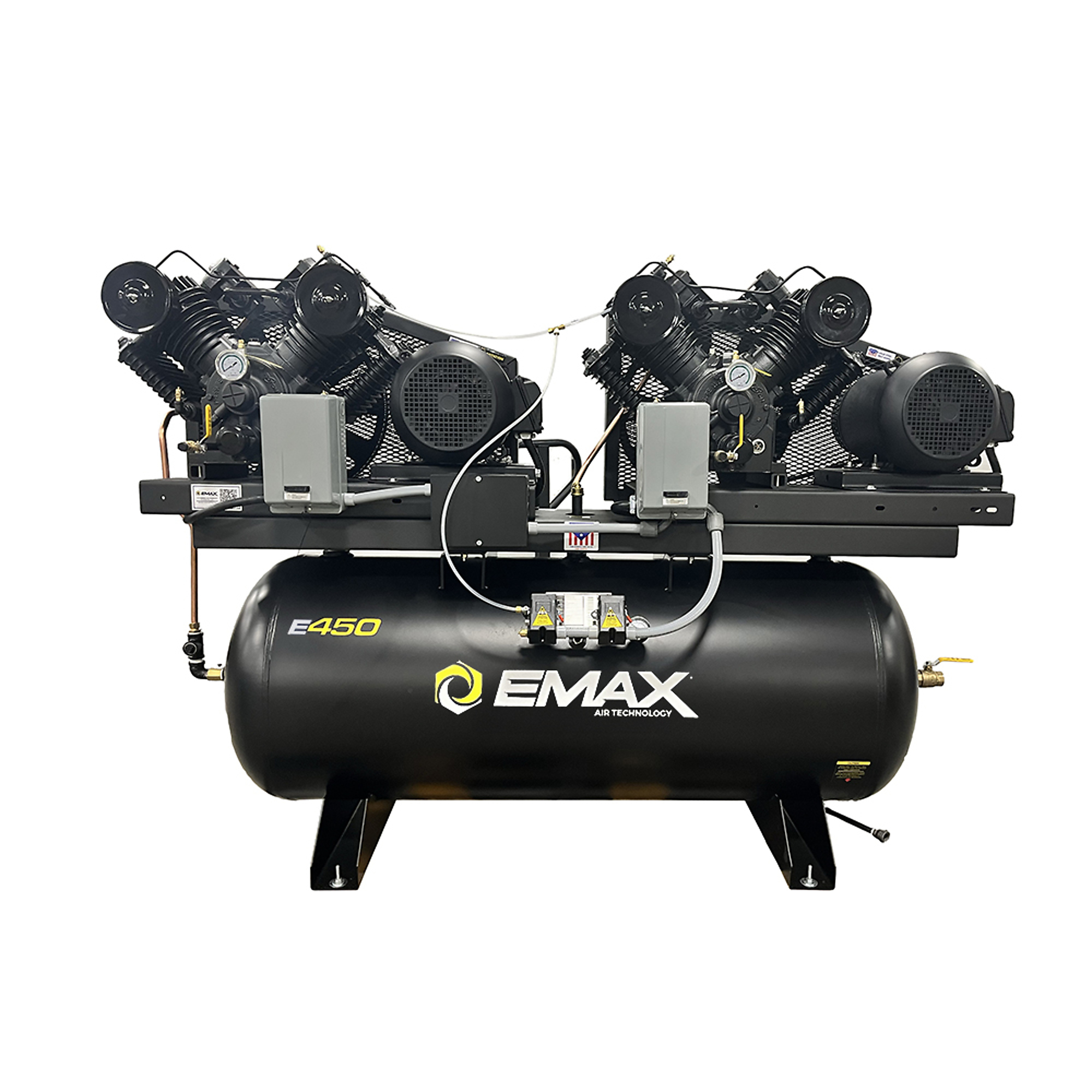 Paquete de Compresor Emax Silent 3PH Dual Compressor 115CFM, 10 HP, Tanque de Aire 120 Galones, Modelo ESP10D120V3PKG-208.
