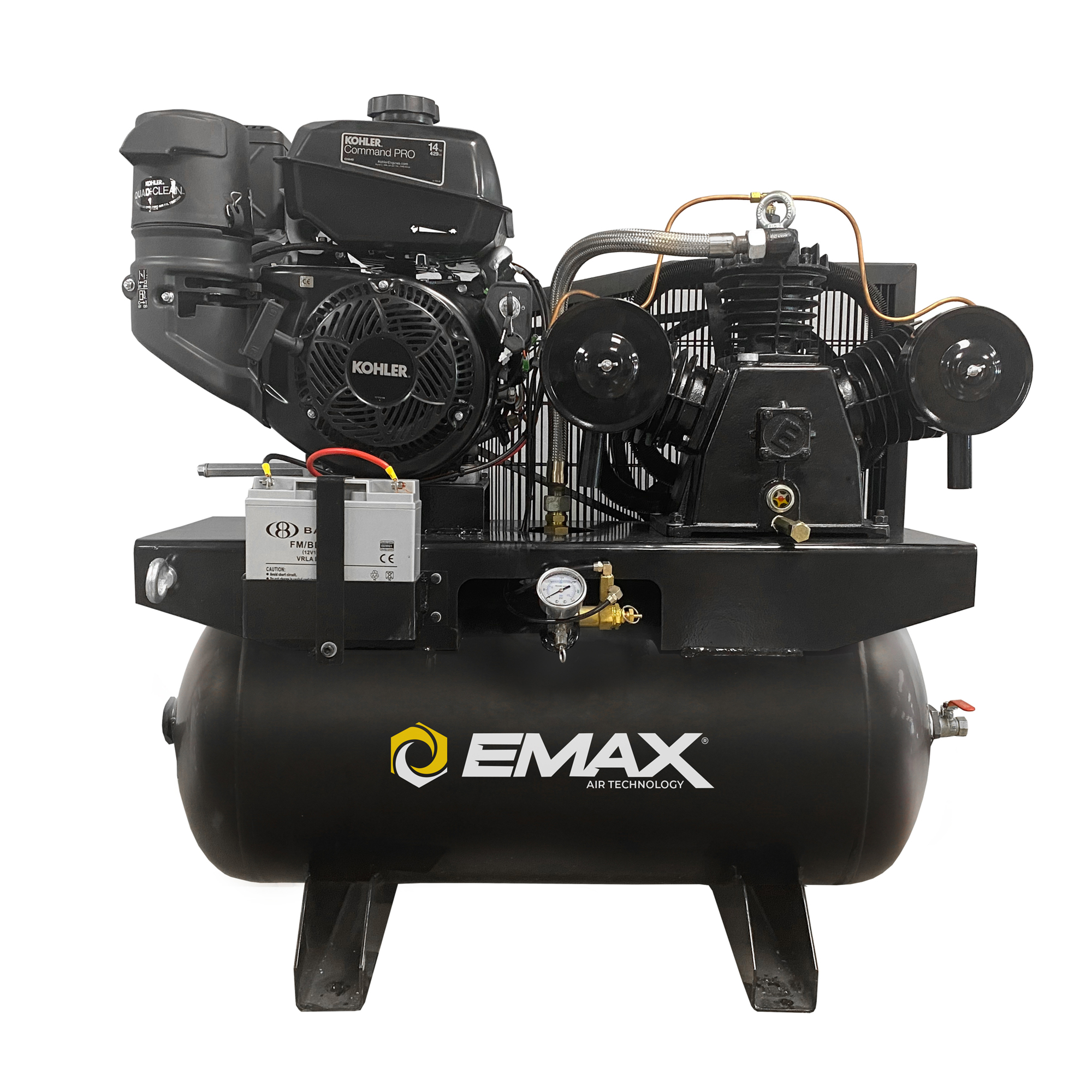 Compresor de aire estacionario de montaje en camión EMAX 14 HP 30 Galones con arranque eléctrico horizontal, Modelo #EGES1430ST.