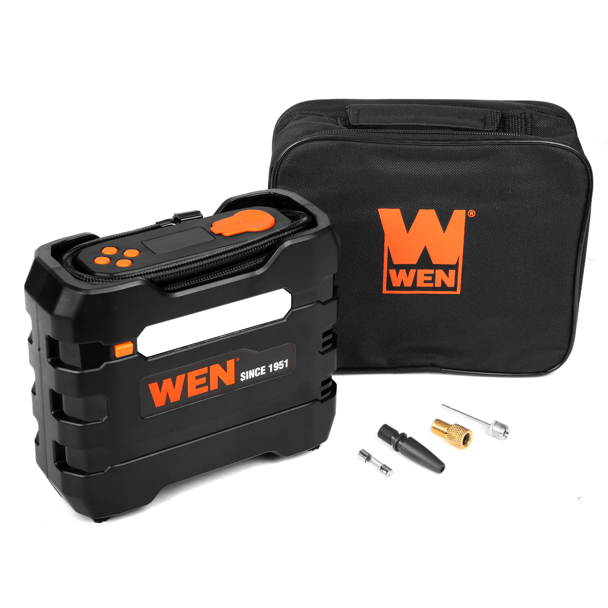 Compresor de aire portátil WEN - 12V, 90 PSI, 0.8 CFM, luz LED, medidor digital, Modelo AA2225