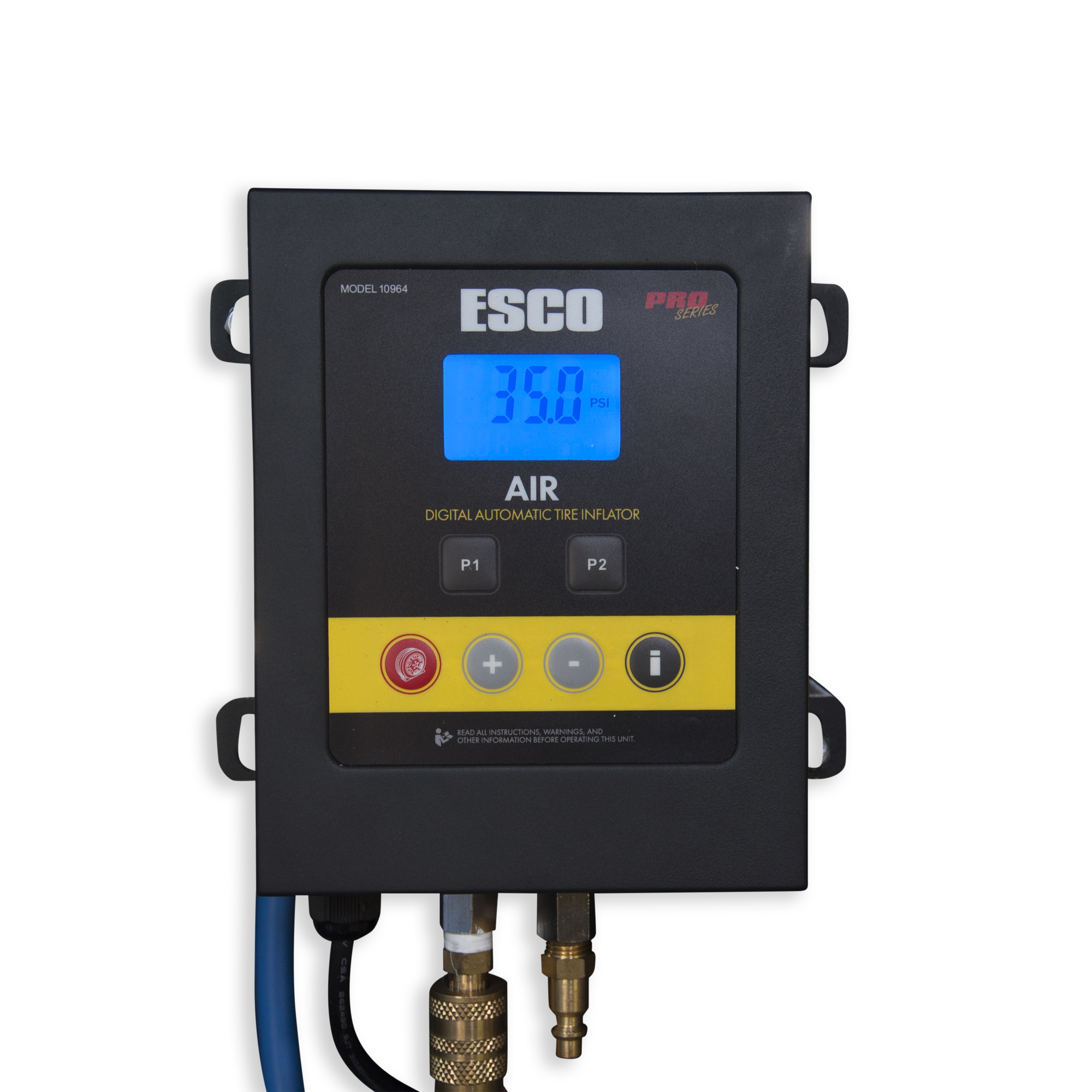 Inflador de llantas montado en pared ESCO, Máximo PSI 174, Alimentación mediante cable, Modelo# 10964.