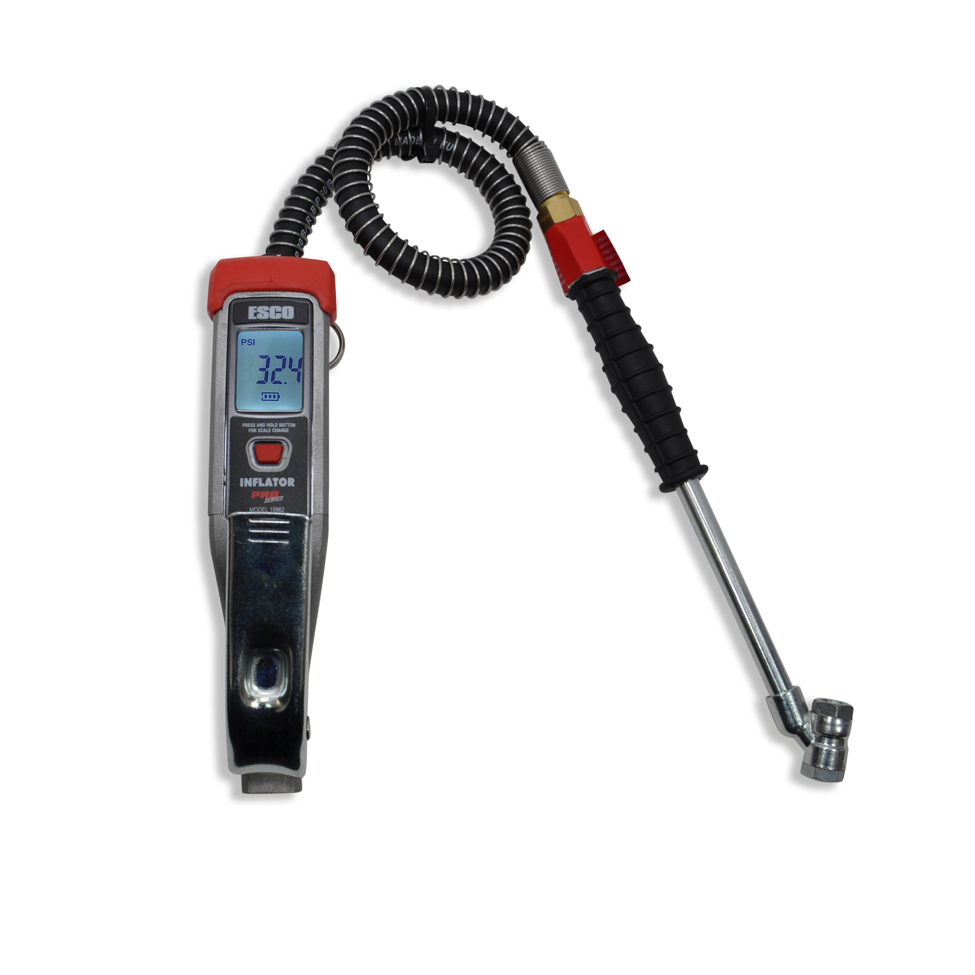 Inflador de llantas ESCO, con medidor digital LCD, máx. PSI 200, alimentado por batería - Modelo #10962.