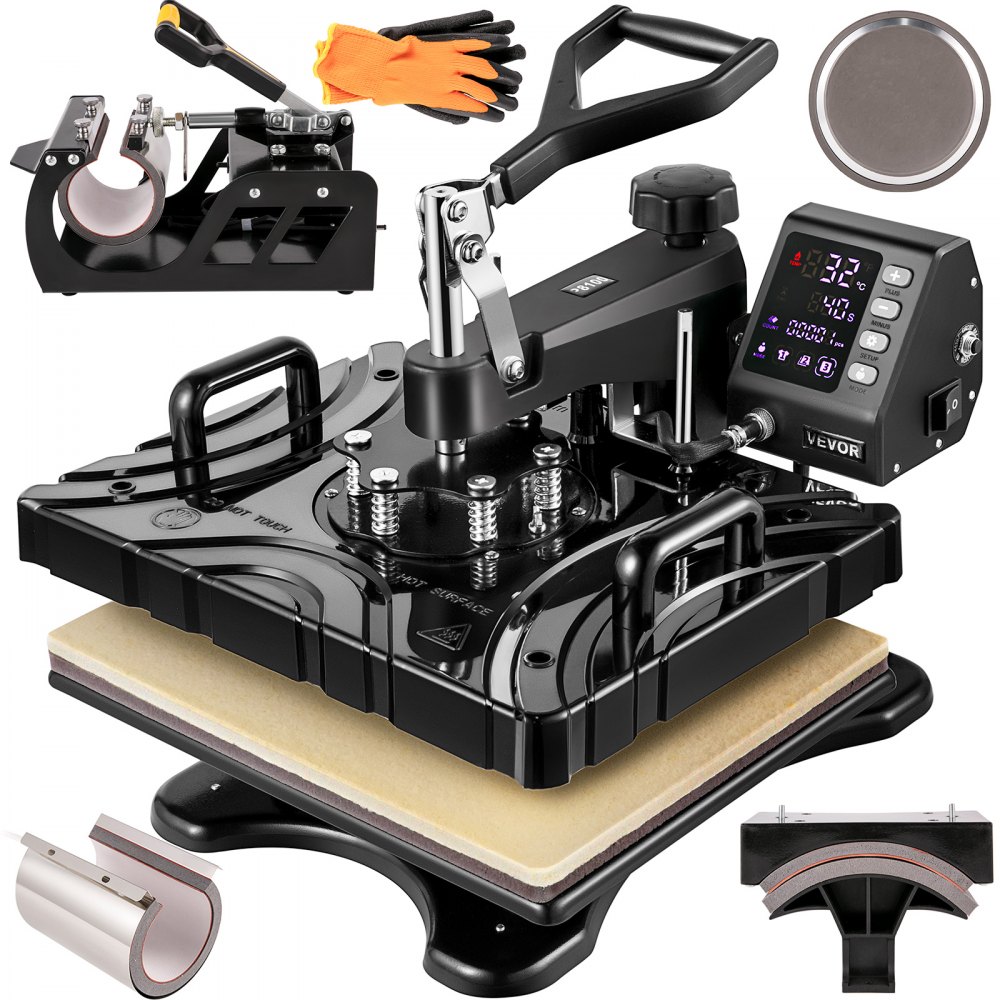 VEVOR Heat Press 12X15 Inch 800W 6 in 1 Heat Press Swing Away Black Sublimation Machine T-Shirt Printer Transfer with Precise Control LED Display Dual-Tube Heating for DIY Shoes Cap Mugs - DGNTHJP8100-05001V1