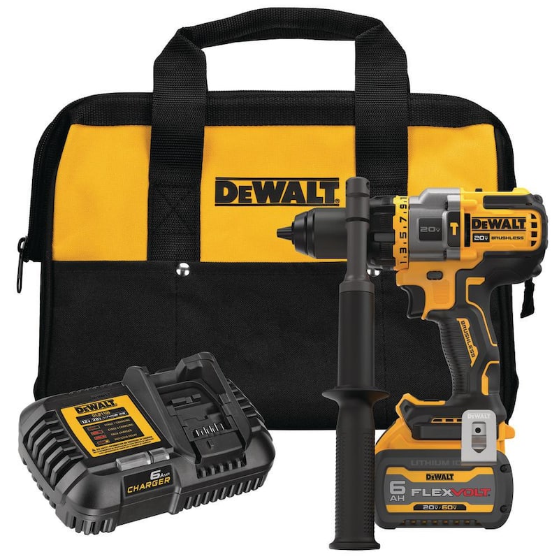 Taladro/destornillador inalámbrico sin escobillas DEWALT 20V MAX de 1/2 pulgadas con martillo, con ventaja FLEXVOLT y (1) batería FLEXVOLT 6.0Ah - DCD999T1