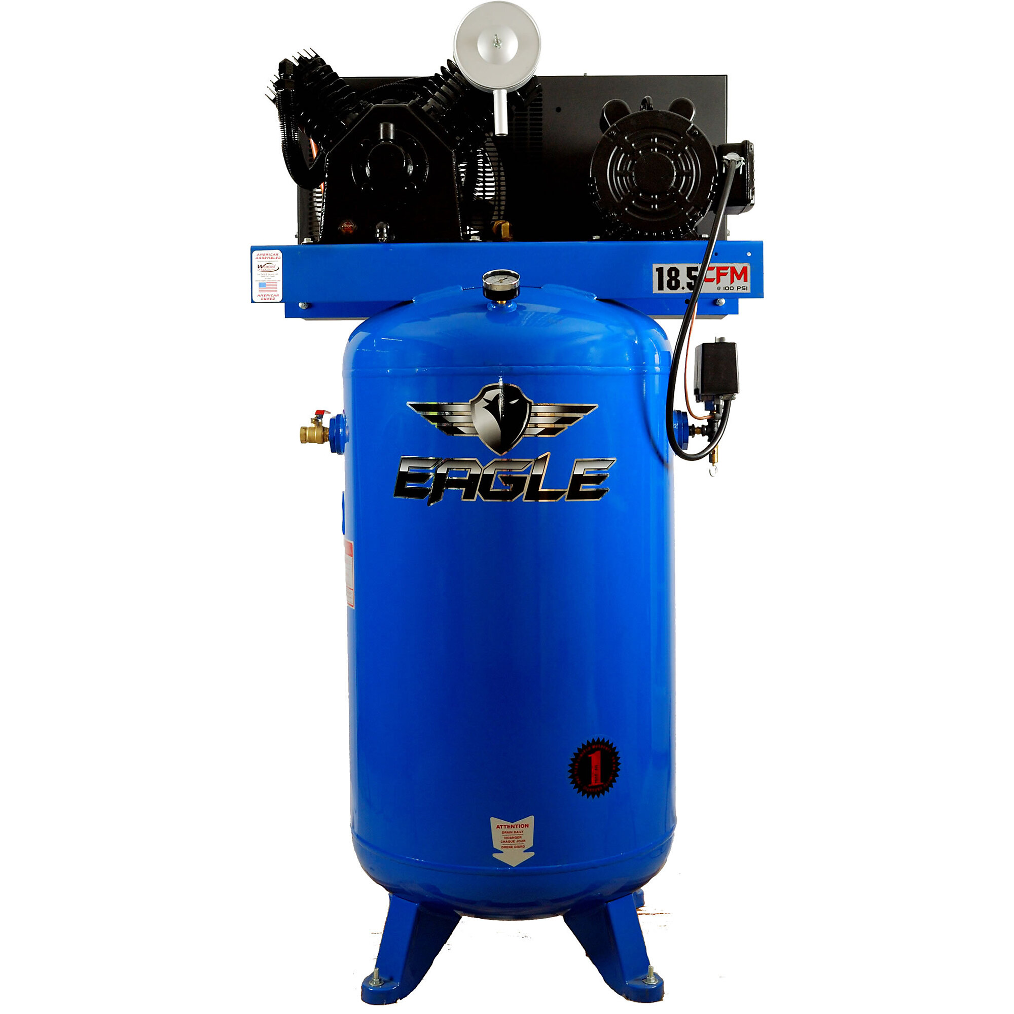 Compresor de aire EAGLE de 80 galones, 18.5 CFM, 5 HP, modelo 5180V2-CS