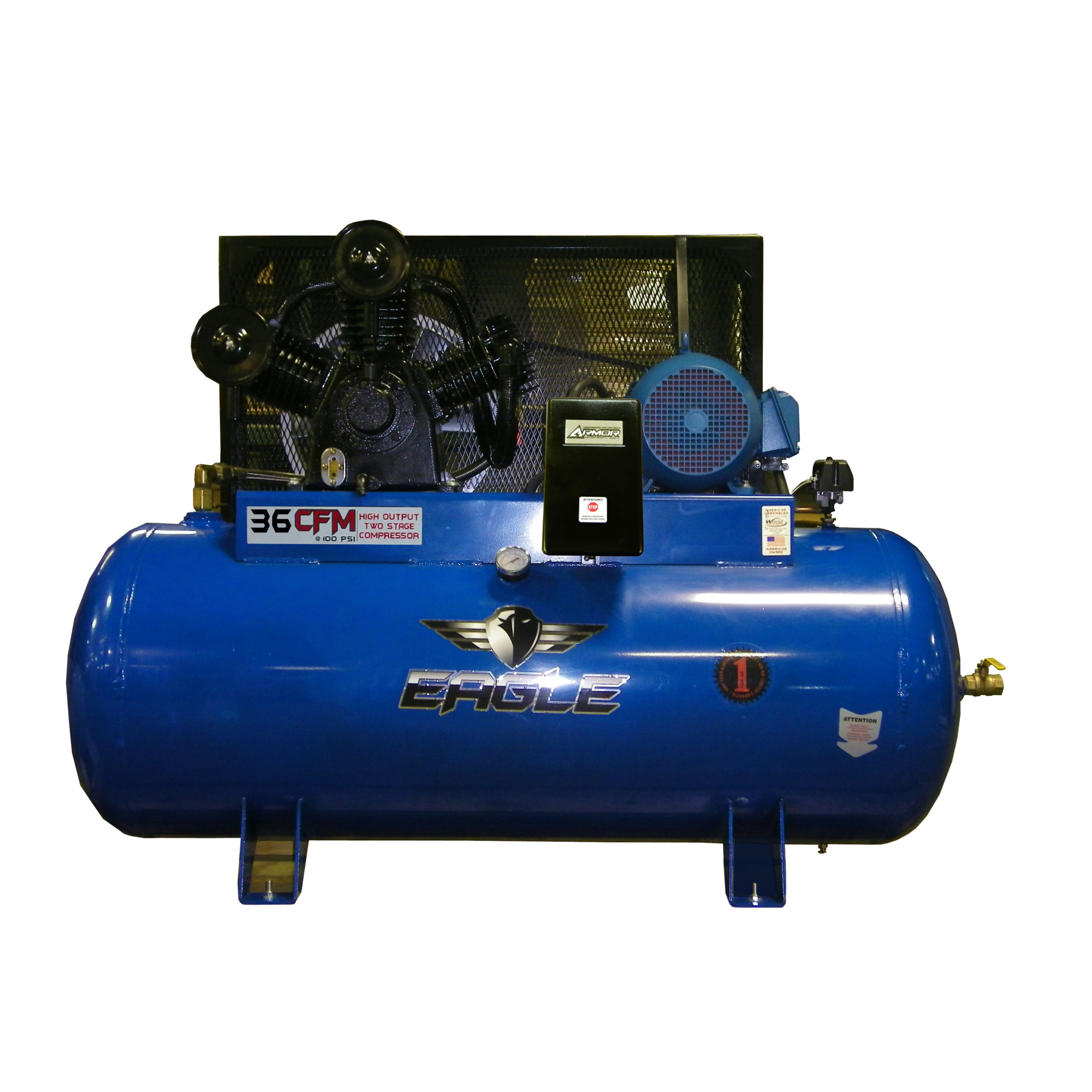 Compresor de aire EAGLE de 120 galones y 36 CFM, con motor de 10 HP, tanque de aire de 120 galones, Modelo #103120H2-MS208.