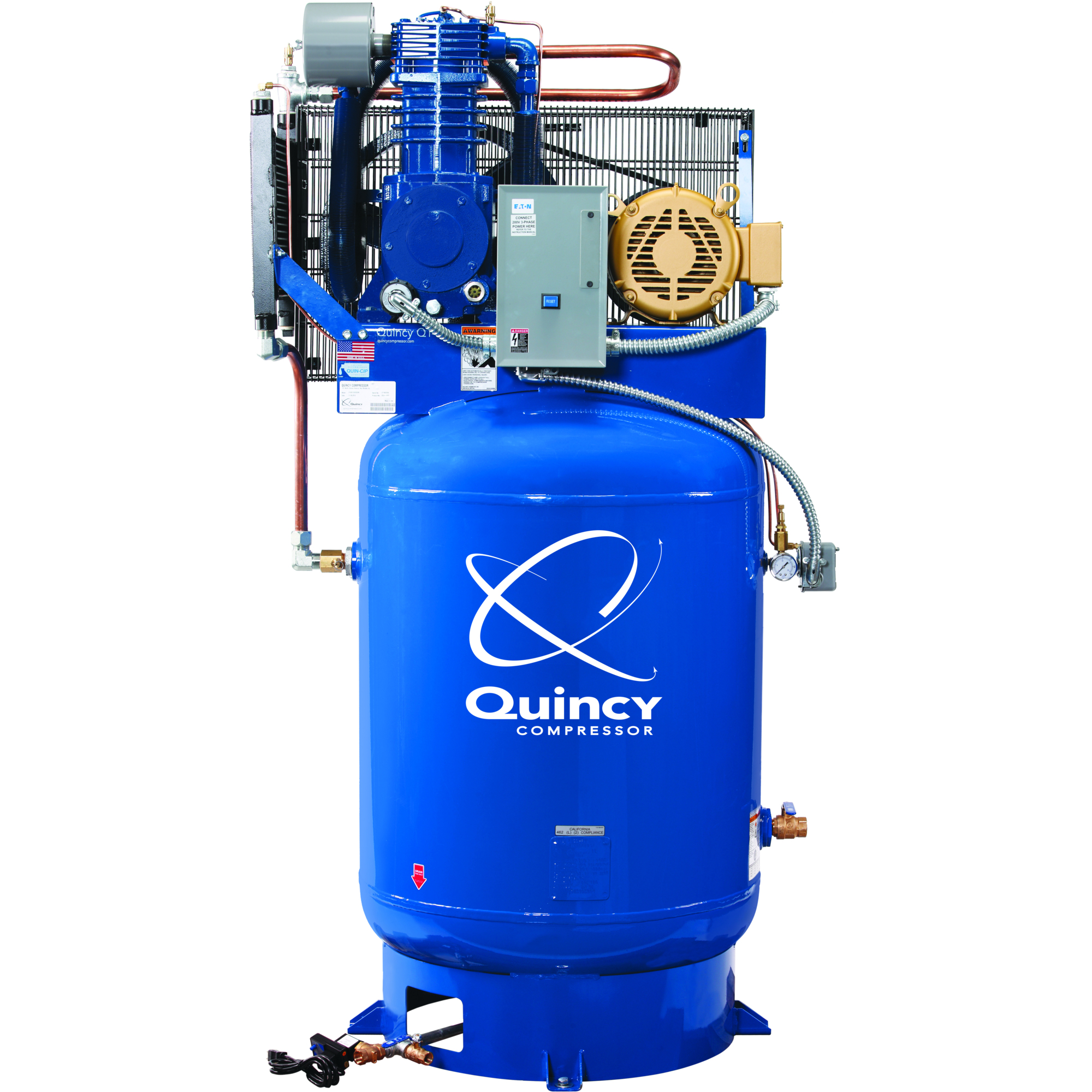 Compresor de aire Quincy, QT2 10H 120G 2 etapas, 230V 3 fases VM, 10 HP, tanque de aire de 120 galones, modelo# 4103D12VCB23M.