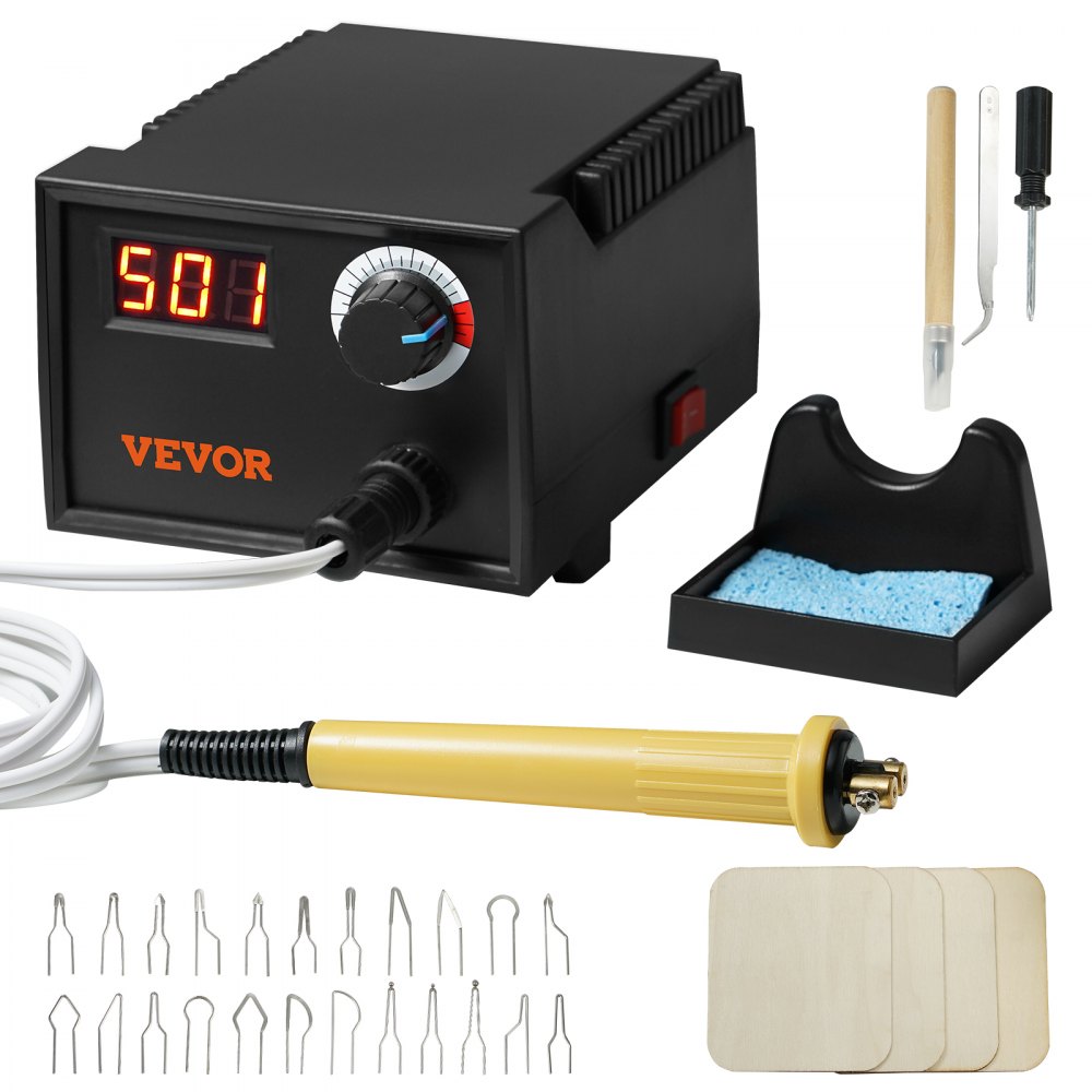 VEVOR Wood Burning Kit, 200-700°C Adjustable Temperature with Display, Wood Burner with 1 Pyrography Pen, 1 Pen Holder, 23 Wire Nibs, 4 Wood Chip, 1 Tweezers, 1 Screwdriver, 1 Craft Knife,1 Sponge - GYLHJDDKSXXJA9HXLV1