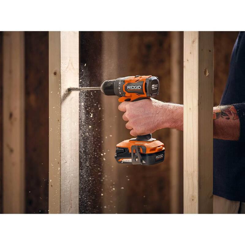 Juego de taladro/destornillador inalámbrico sin escobillas RIDGID 18V SubCompact de 1/2 pulgadas con (2) baterías de 2.0 Ah, cargador y bolsa de herramientas - R87012K