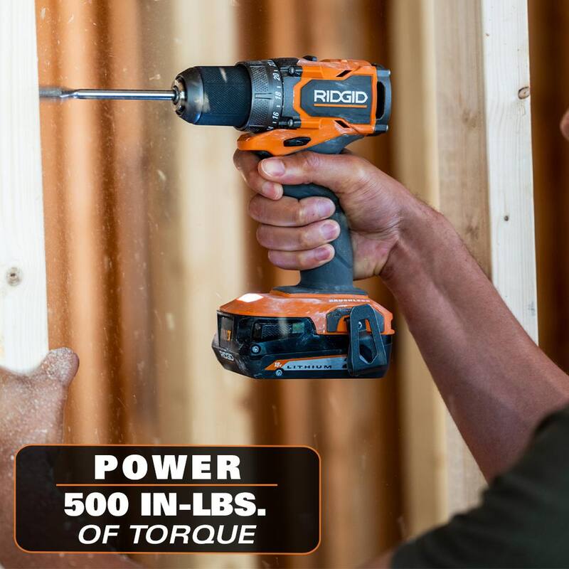 Juego de taladro/destornillador inalámbrico sin escobillas RIDGID 18V SubCompact de 1/2 pulgadas con (2) baterías de 2.0 Ah, cargador y bolsa de herramientas - R87012K