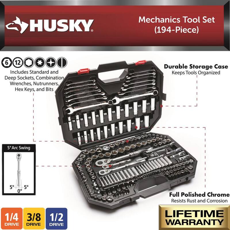 Juego de herramientas mecánicas Husky (194 piezas) - H194MTS