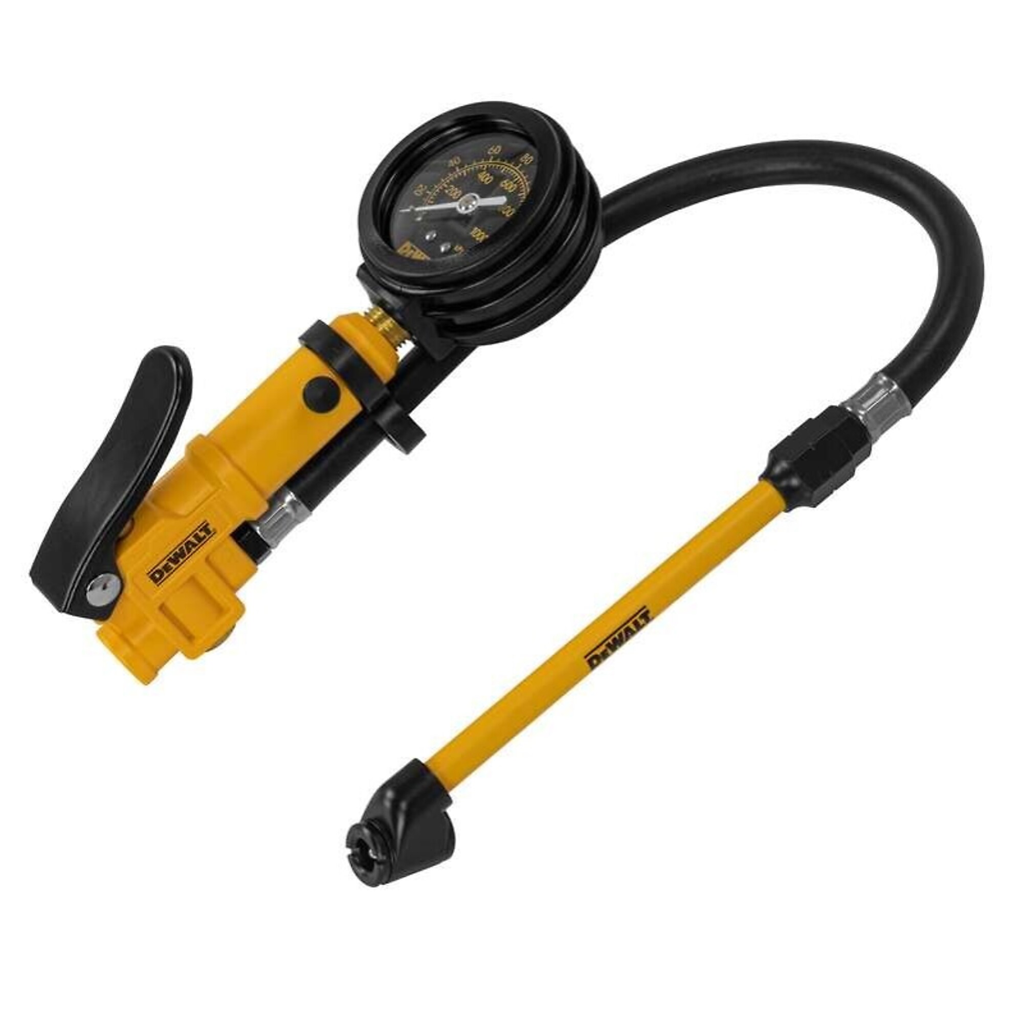 Inflador de Dial Analógico DEWALT, 2 pulgadas, manguera de 12 pulgadas, cabezal doble, Modelo DXCM024-0405