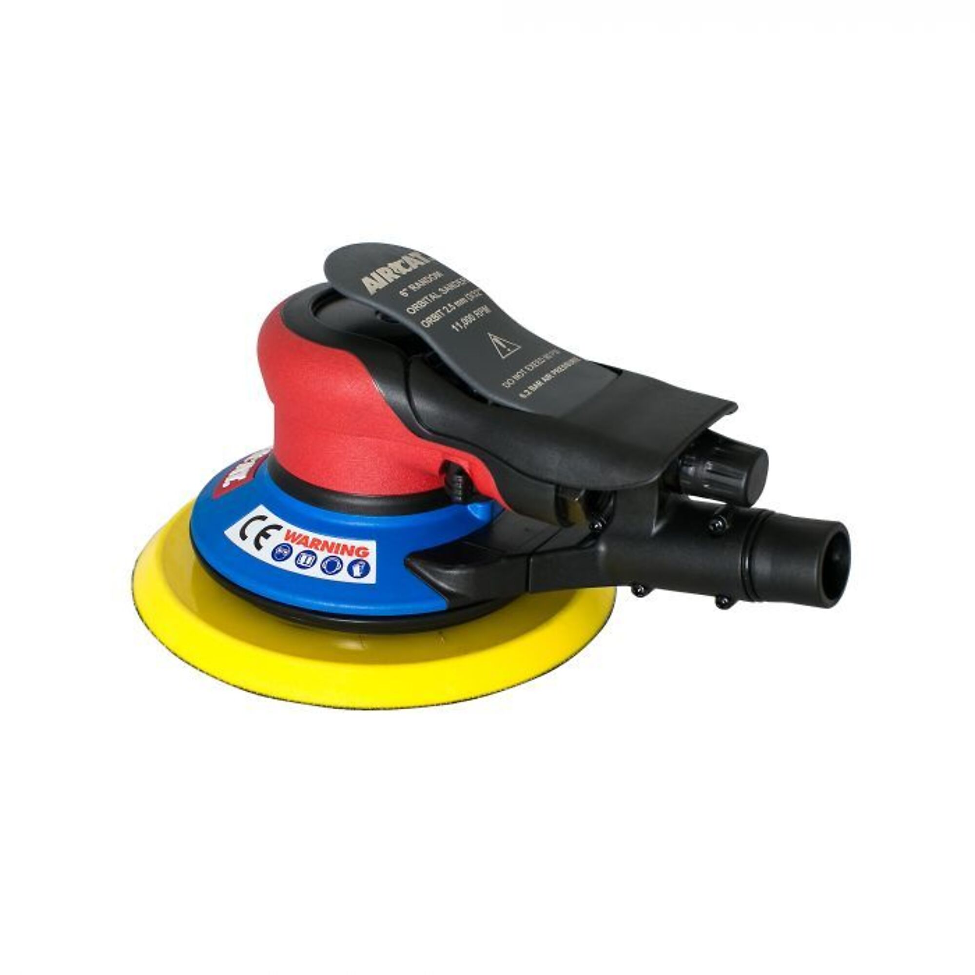 Lijadora orbital para palma AirCat CENTRAL VAC, velocidad máxima 11000 OPM, diámetro de la almohadilla de 6 pulgadas, entrada de aire de 1/4 de pulgada, Modelo # 6700-6-332CV.