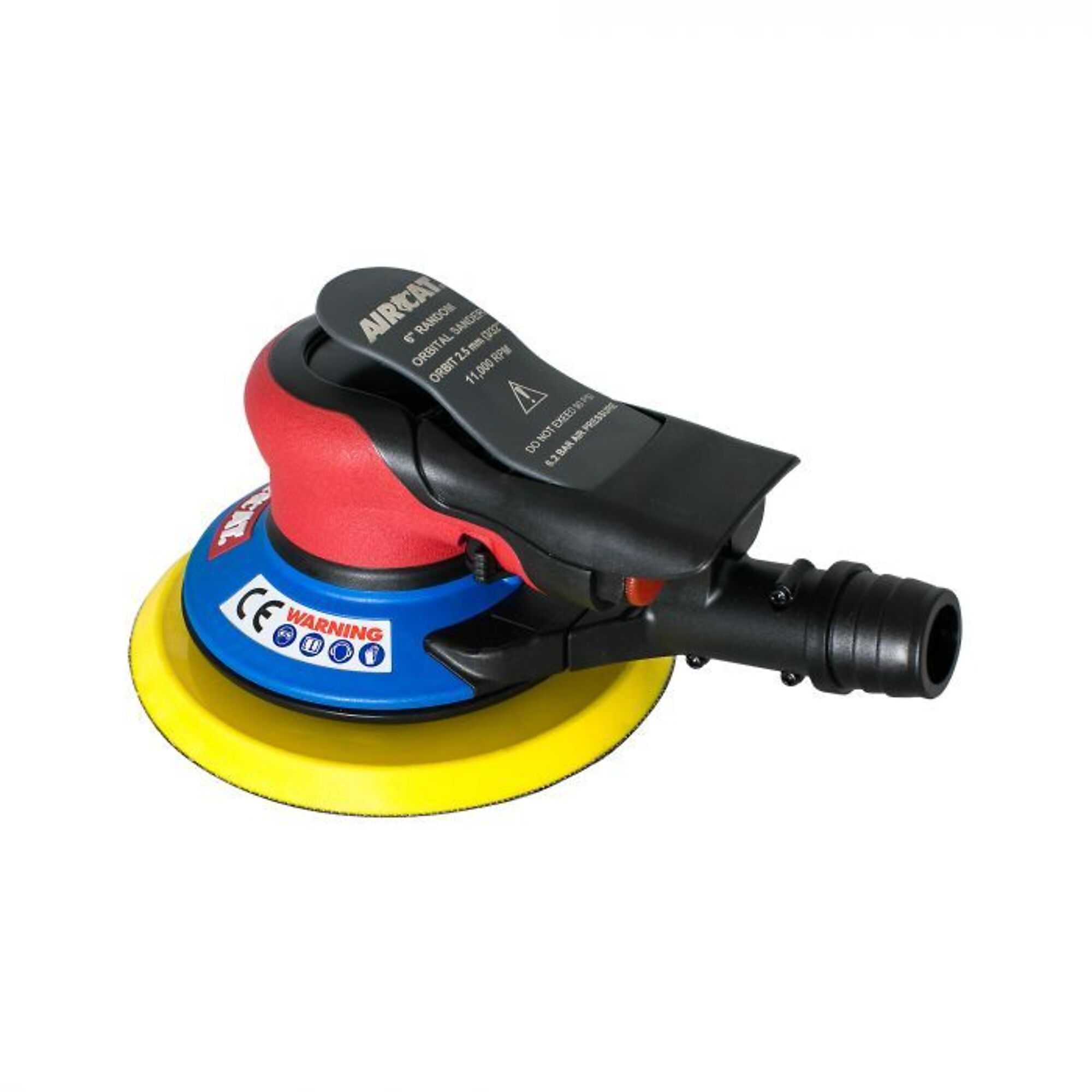 Lijadora orbital de palma AirCat SELF VAC, velocidad máxima de 11000 OPM, diámetro del pad de 6 pulgadas, entrada de aire de 1/4 de pulgada, Modelo# 6700-6-332SV.