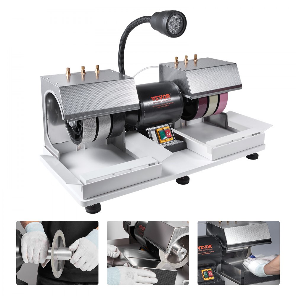 VEVOR Cabbing Machine, 6" 1/4HP 1800rpm Efficient, Lapidary Rock Grinder Polisher With Lamp & Water Pump, Gem Faceting Machine, Rock Grinding Machine for Gem Jade Stone, Create Cabochons for Necklaces - LSPGJGJGSLGSZGZTPV1