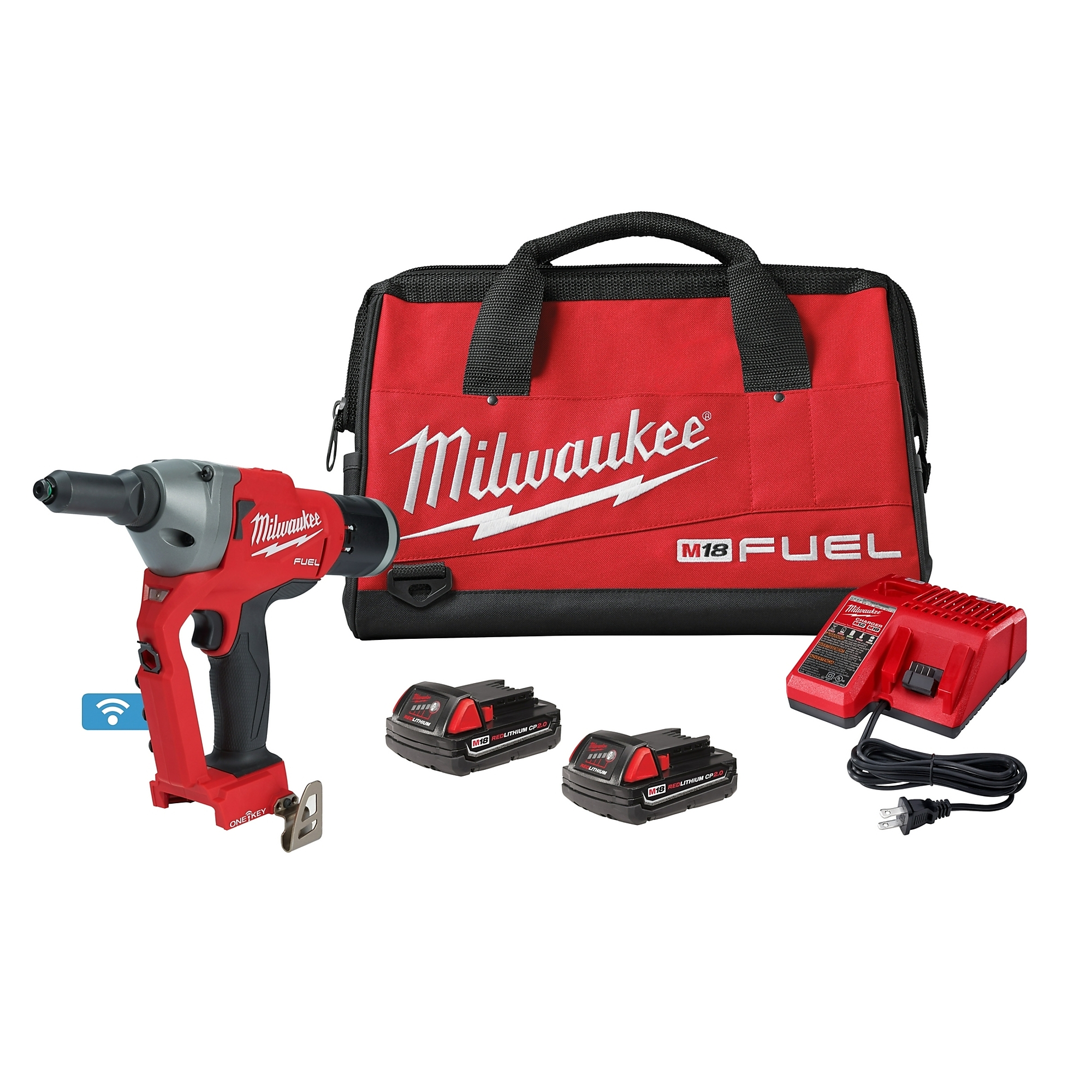 Herramienta de remaches ciegos Milwaukee M18 FUEL de 1/4in con Kit One-Key, 2 baterías, Modelo# 2660-22CT