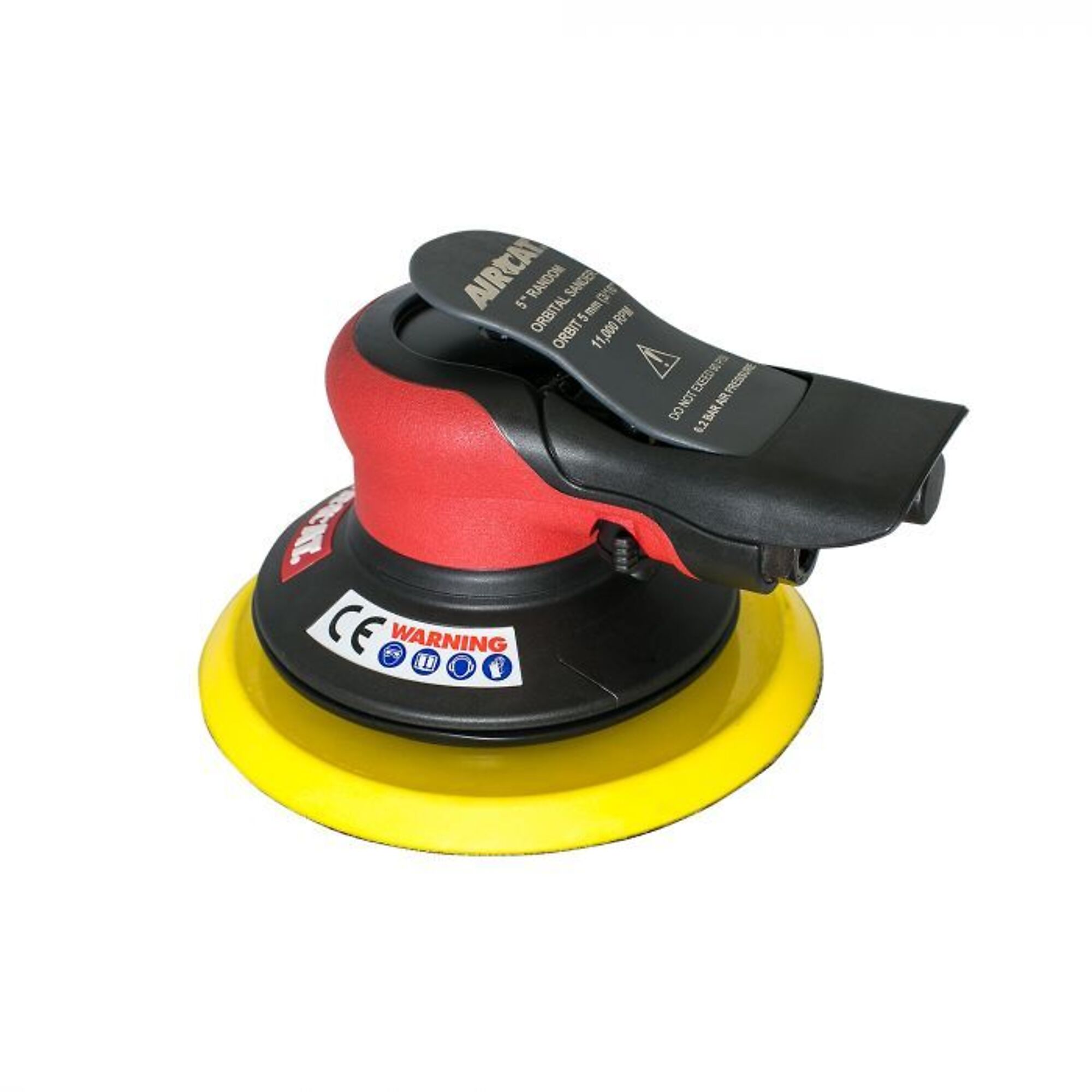 Lijadora orbital de palma AirCat NON VAC, velocidad máxima 11000 OPM, diámetro de la almohadilla 5 in, tamaño de entrada de aire 1/4 in, Modelo# 6700-5-336.