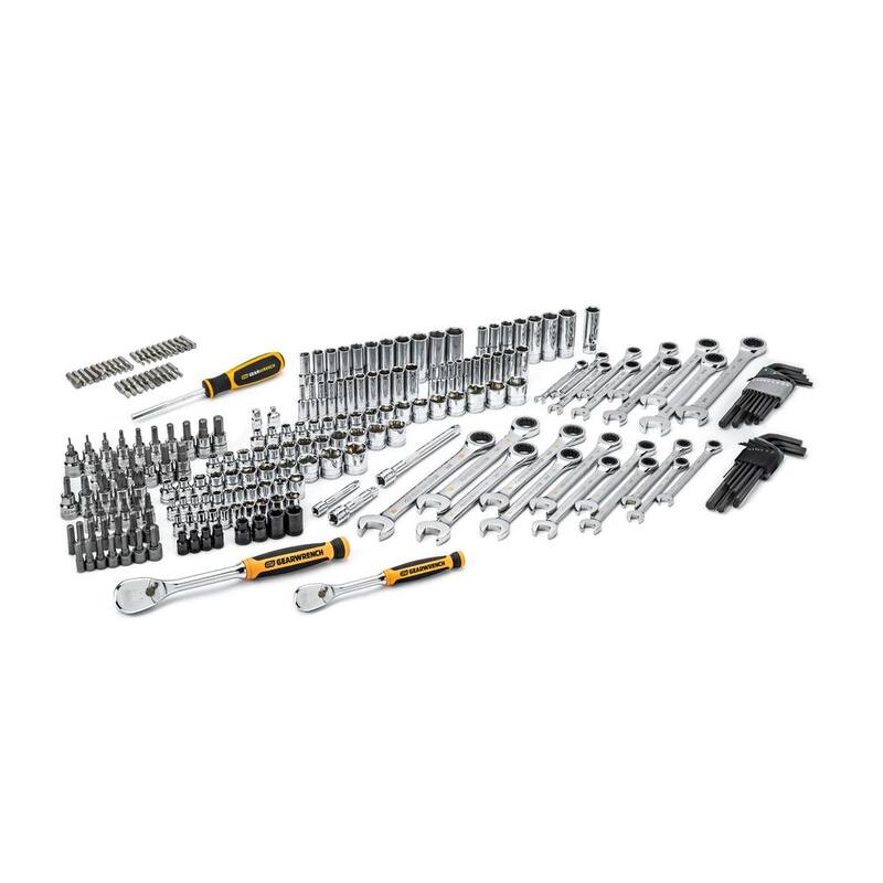 Set de herramientas para mecánicos GEARWRENCH de 1/4 y 3/8 pulgadas con trinquete de 90 dientes estándar y profundo SAE/métrico en caja de almacenamiento de 3 cajones (232 piezas) - 80949