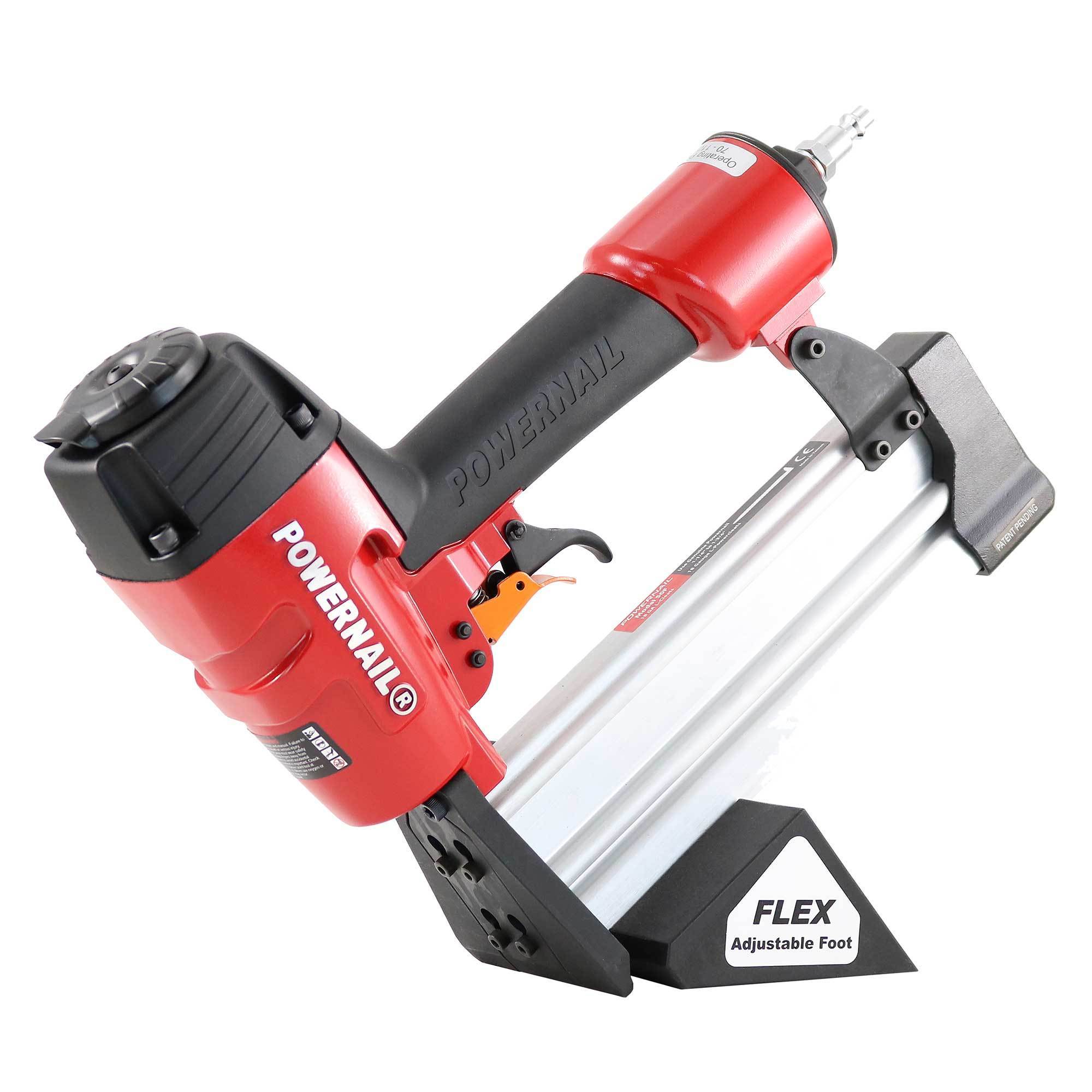Clavadora de piso POWERNAIL neumática de 18 ga con gatillo, tamaño de sujeción de 0 pulgadas, ángulo de clavadora de 0 grados, modelo 50FKIT.PWR.