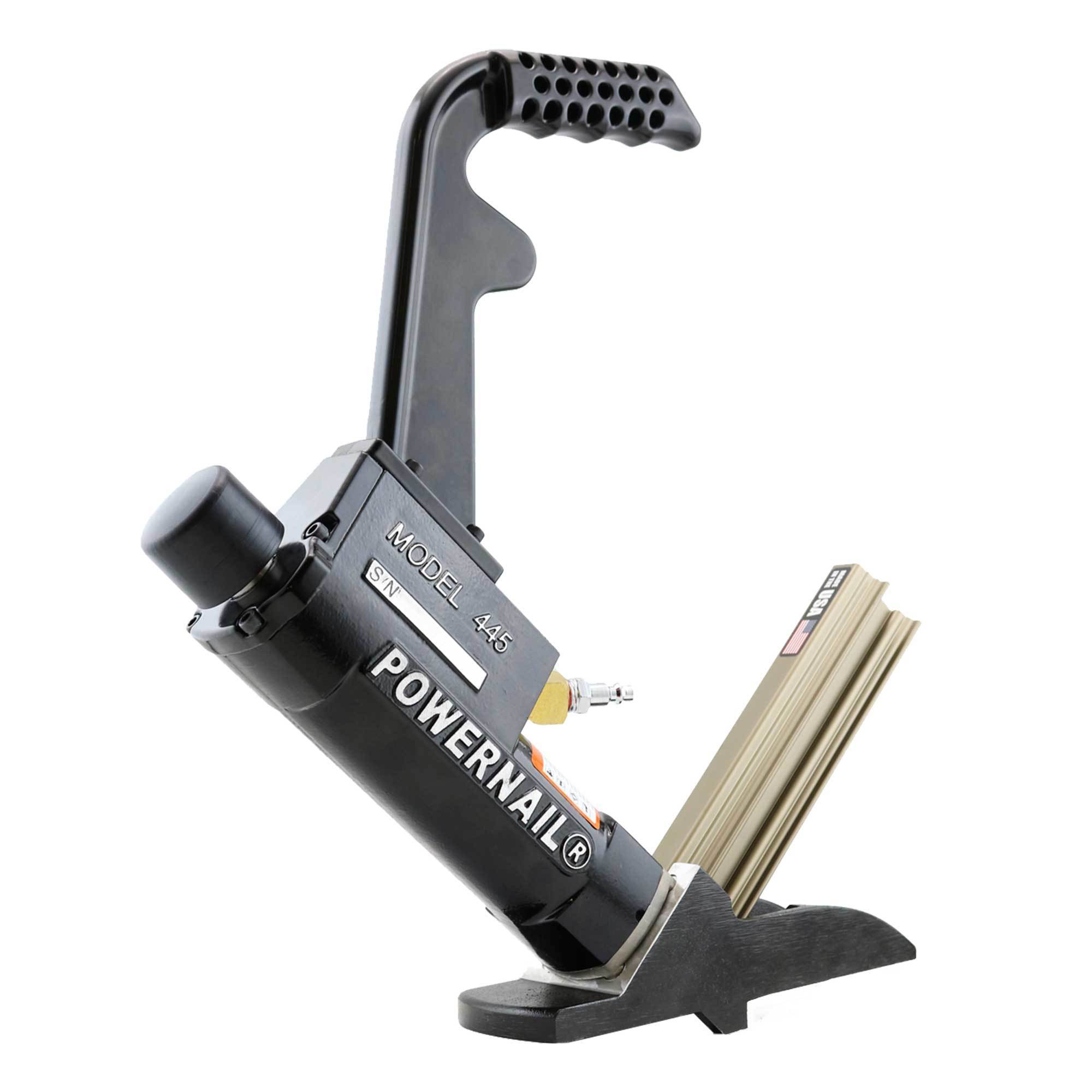 Clavadora neumática POWERNAIL de 16ga para suelos de tablón, tamaño de clavo 0 pulgadas, ángulo de la pistola para clavos 0 °, Modelo# 445LSW.PWR.