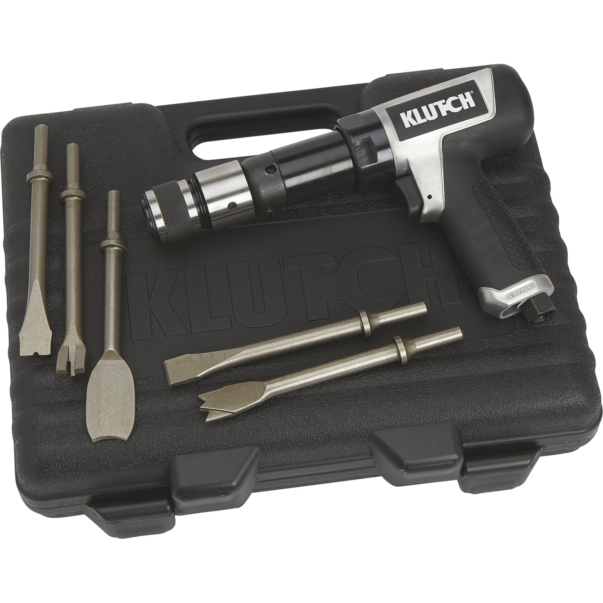 Kit de martillo neumático robusto Klutch, 6 piezas, carrera de 3 pulgadas, 2500 golpes por minuto.