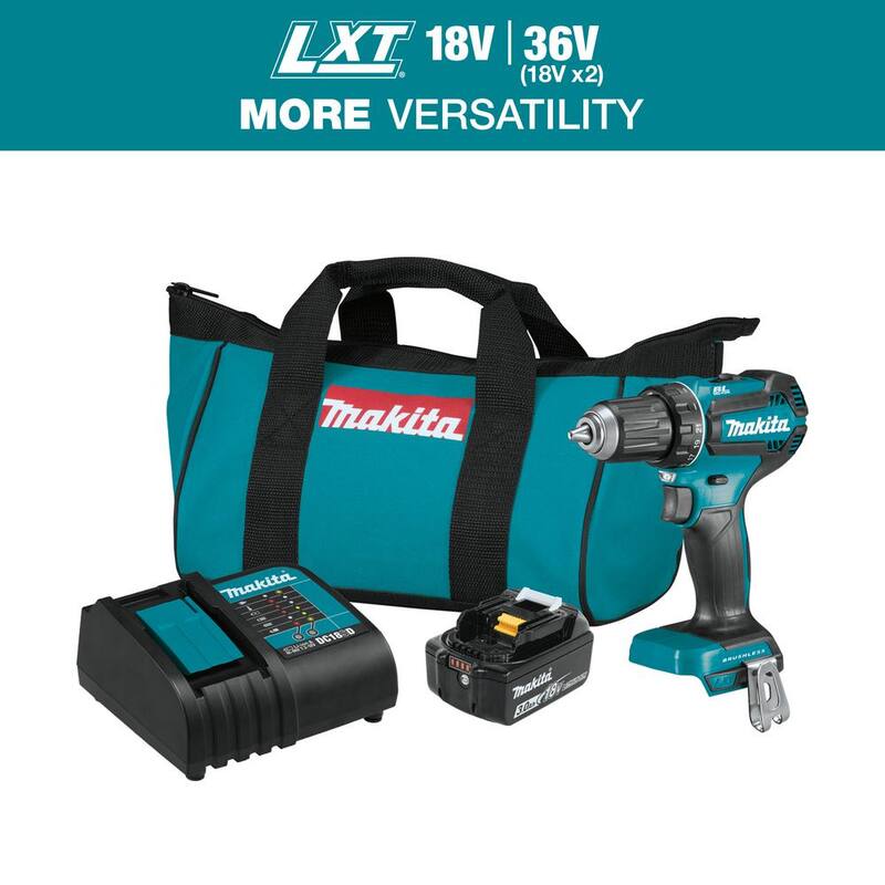 Juego de taladro atornillador Makita 18V LXT de iones de litio sin escobillas inalámbrico de 1/2 pulgadas, 3.0Ah - XFD131