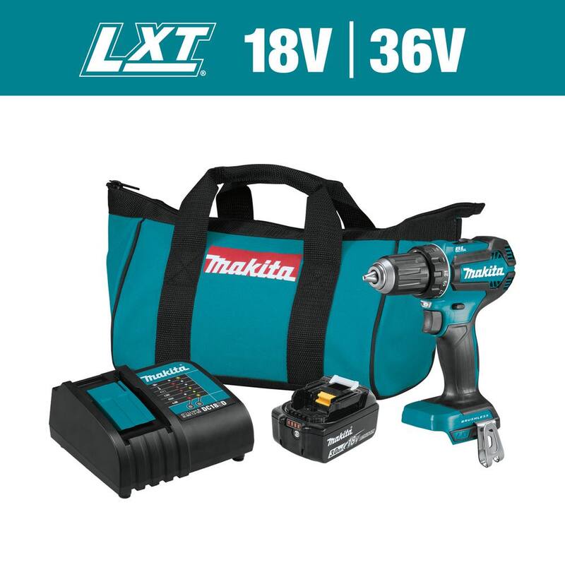 Juego de taladro atornillador Makita 18V LXT de iones de litio sin escobillas inalámbrico de 1/2 pulgadas, 3.0Ah - XFD131