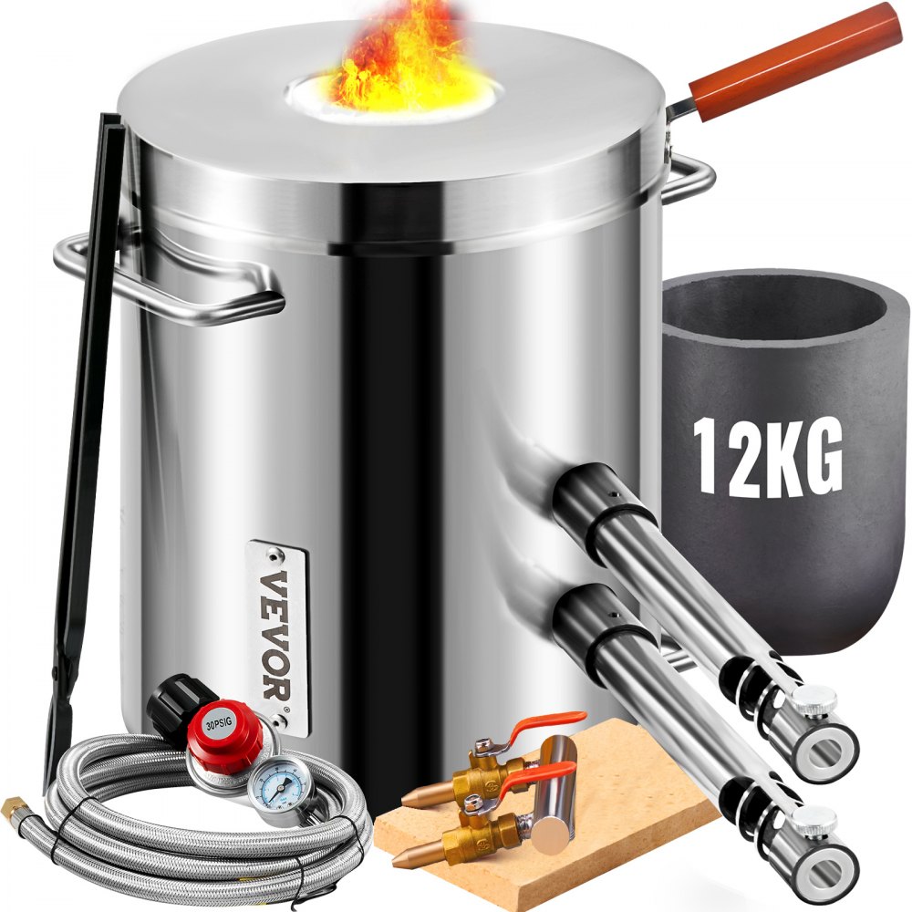 VEVOR Propane Melting Furnace Kit, 12KG Large Capacity Foundry Home Kilns,Stainless Steel Smelter,  Blacksmithing Forge with Crucible an Tongs Kiln, For Metal Scrap Recycle, Gold Copper Silver Casting - BWRJLGMA12KG2W54OV0