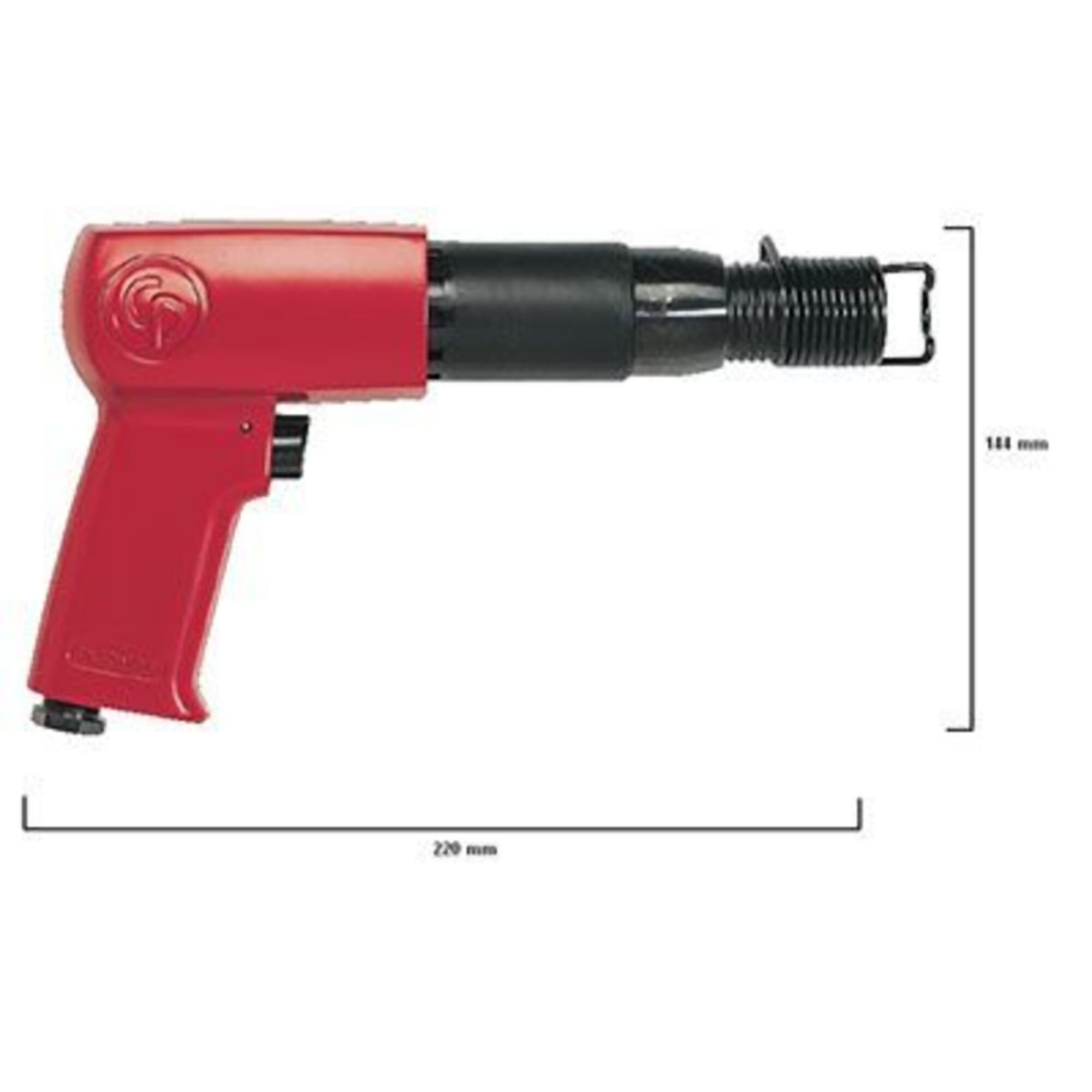 Martillo neumático Chicago Pneumatic, cincel redondo de 0.401 pulgadas, carrera de 3.5 pulgadas/89 mm, tamaño de cincel de 0.4 pulgadas, Modelo CP7150.