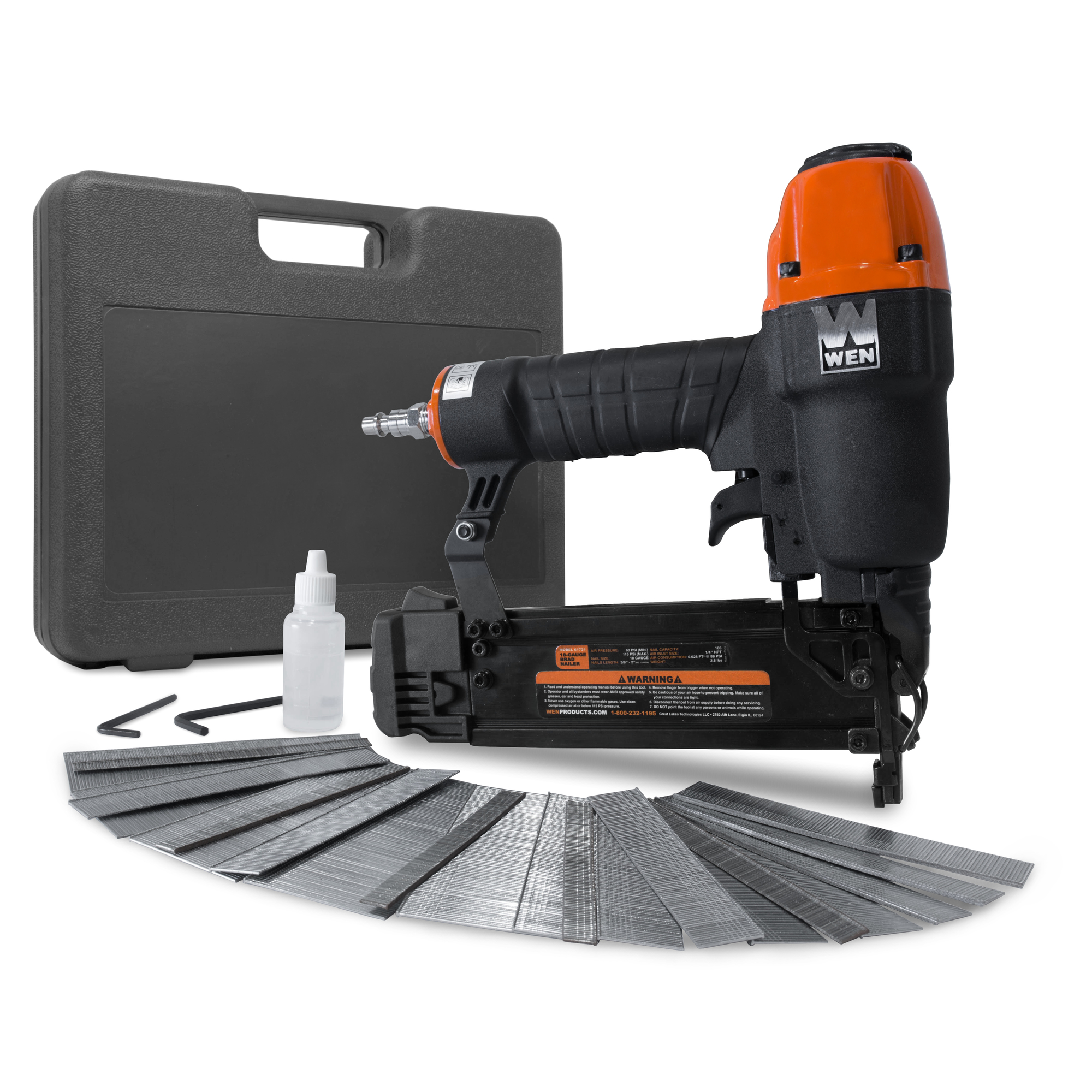 Clavadora Brad WEN calibre 18 - 3/8 a 2 pulgadas, neumática, ajuste de profundidad, Modelo# 61723K.