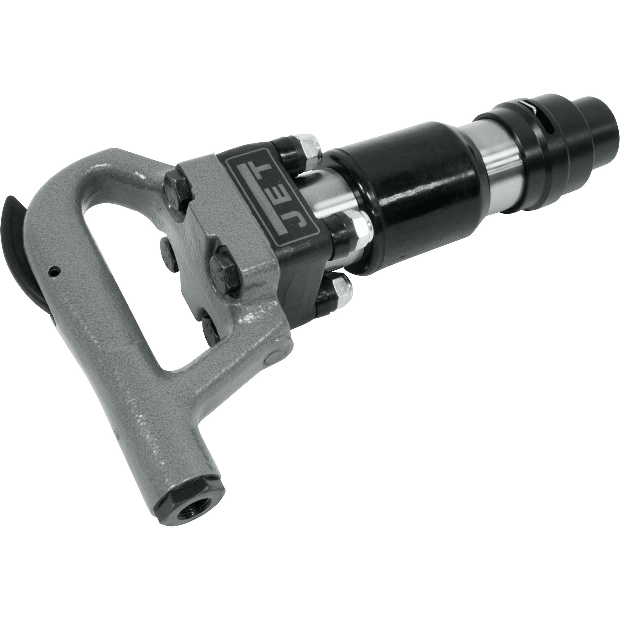 Martillo neumático para desbaste con mango en forma de D de 4 pulgadas, de cuatro pernos de JET, con vástago hexagonal, 4-1/64 pulgadas de carrera y 1500 golpes por minuto. Modelo JCT-3623.