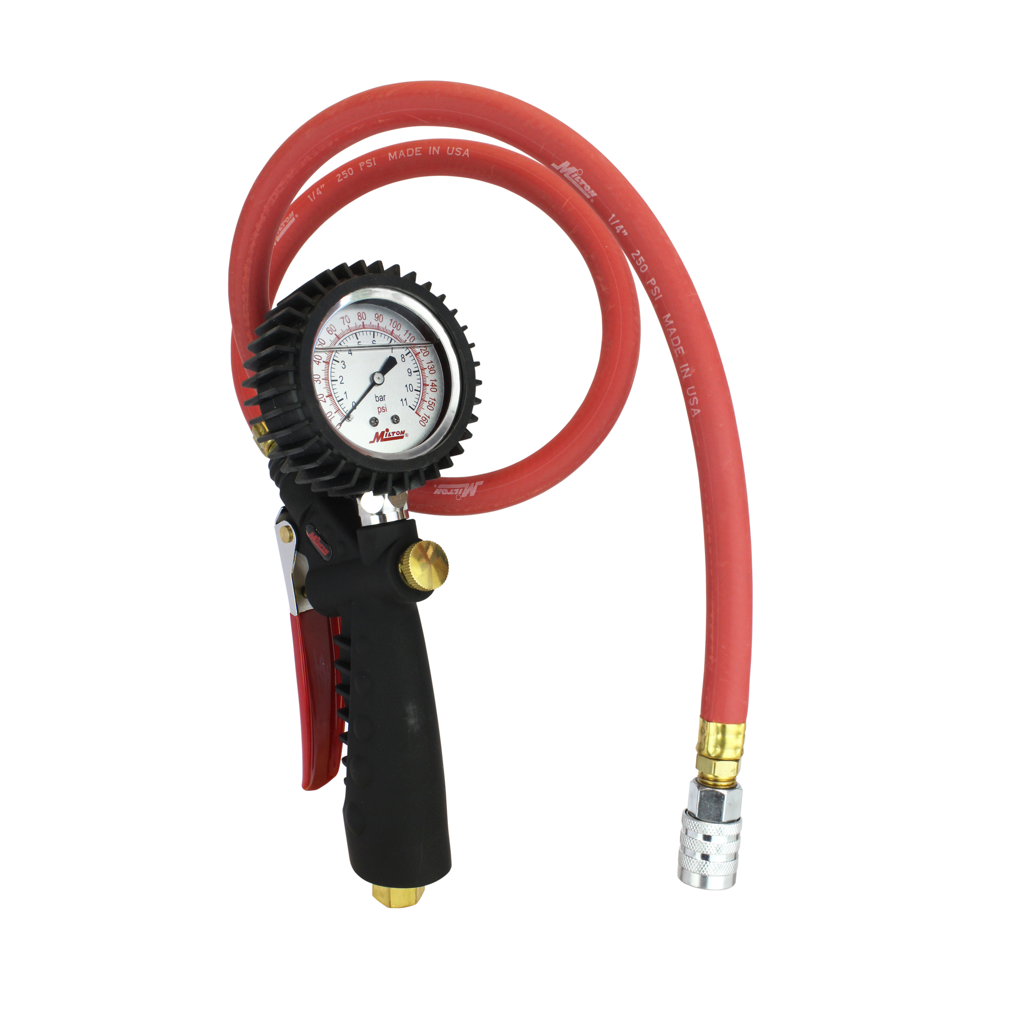 Medidor inflador analógico Milton con agarre rápido de seguridad Kwik Grip, modelo 572A-S.