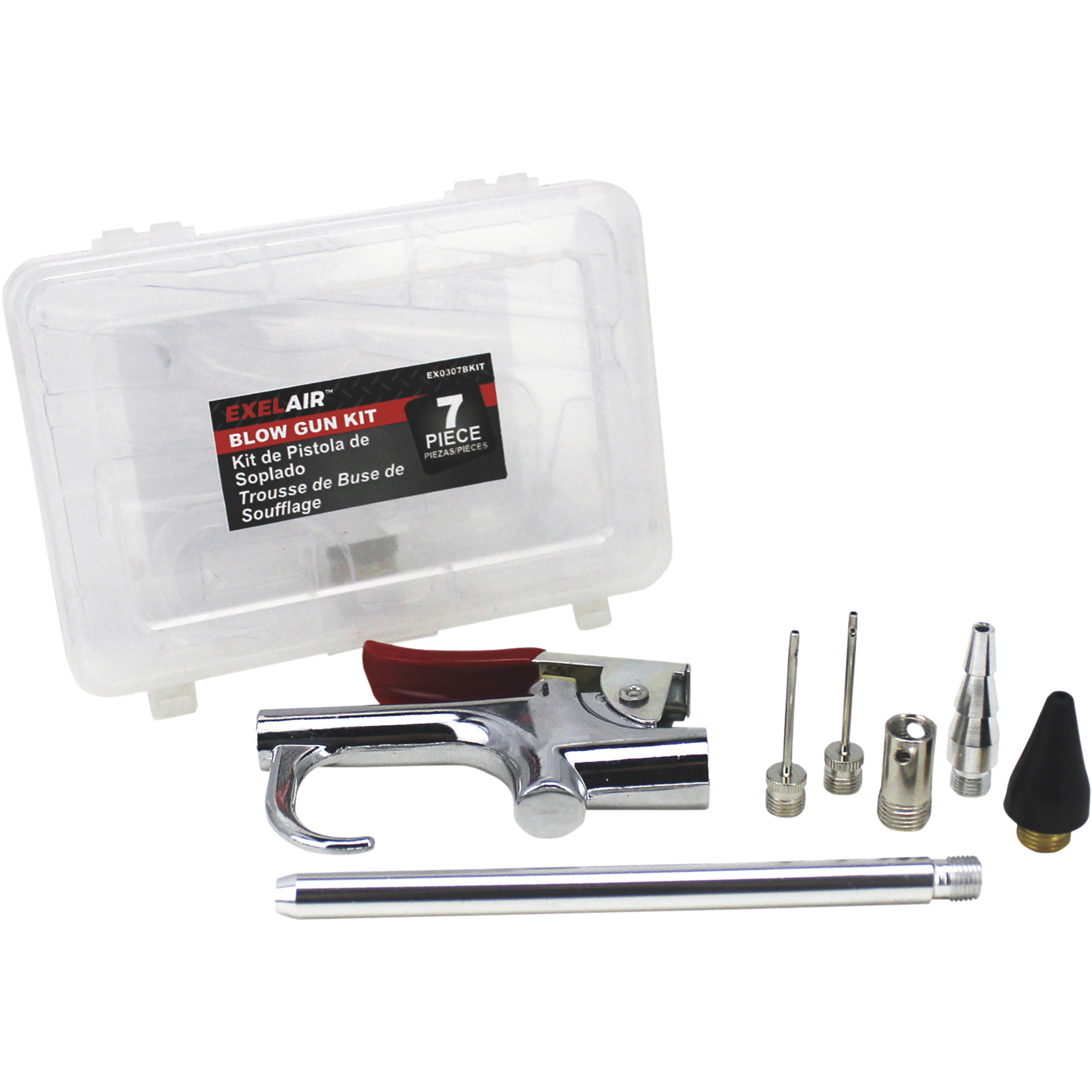 Kit de Pistola de Aire y Accesorios Milton Industries EXCELAIR de 7 piezas, 150 PSI máx., Modelo# EX0307BKIT.