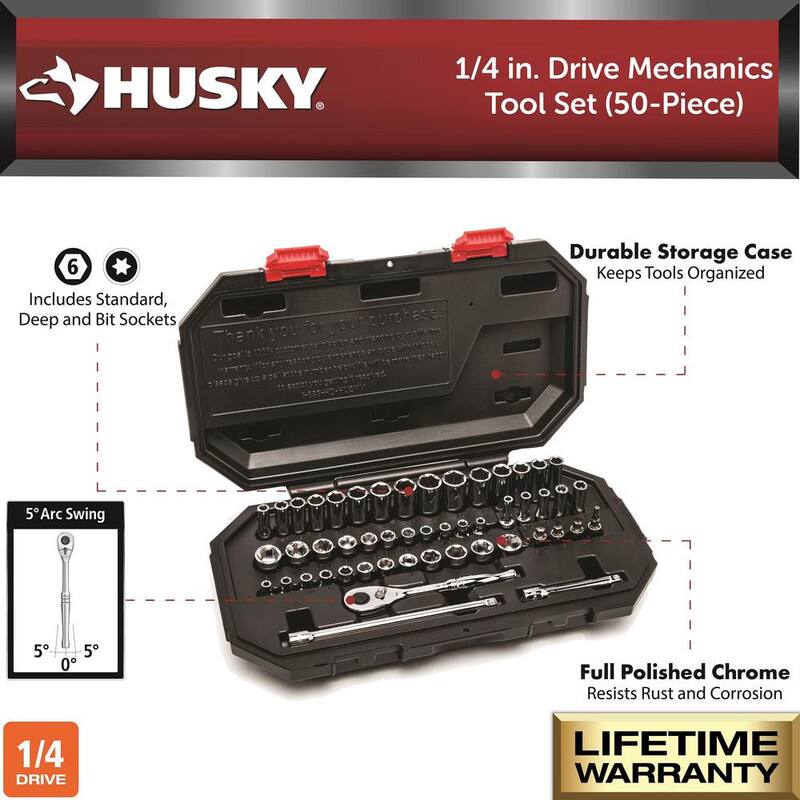 Juego de herramientas para mecánica Husky de 1/4 de pulgada (50 piezas) - H50MTS4D