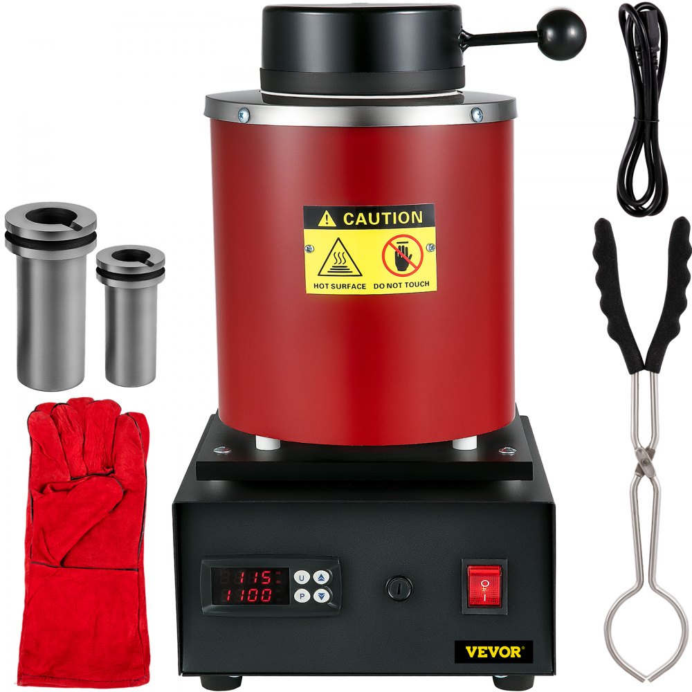 VEVOR Electric Melting Furnace, 3KG Digital Electric Melting Furnace, 1750W 1150℃/2102 ℉ Gold Smelter Furnace W/ 1KG&3KG Graphite Crucible & Ingot Die for Processing of Melting Gold, Silver, Copper - RJLYCSTGGM3KGK0BTV1