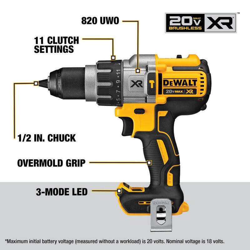 Martillo perforador inalámbrico sin cepillo DEWALT 20V MAX XR de 3 velocidades de 1/2 pulgada (Herramienta solamente) - DCD996B