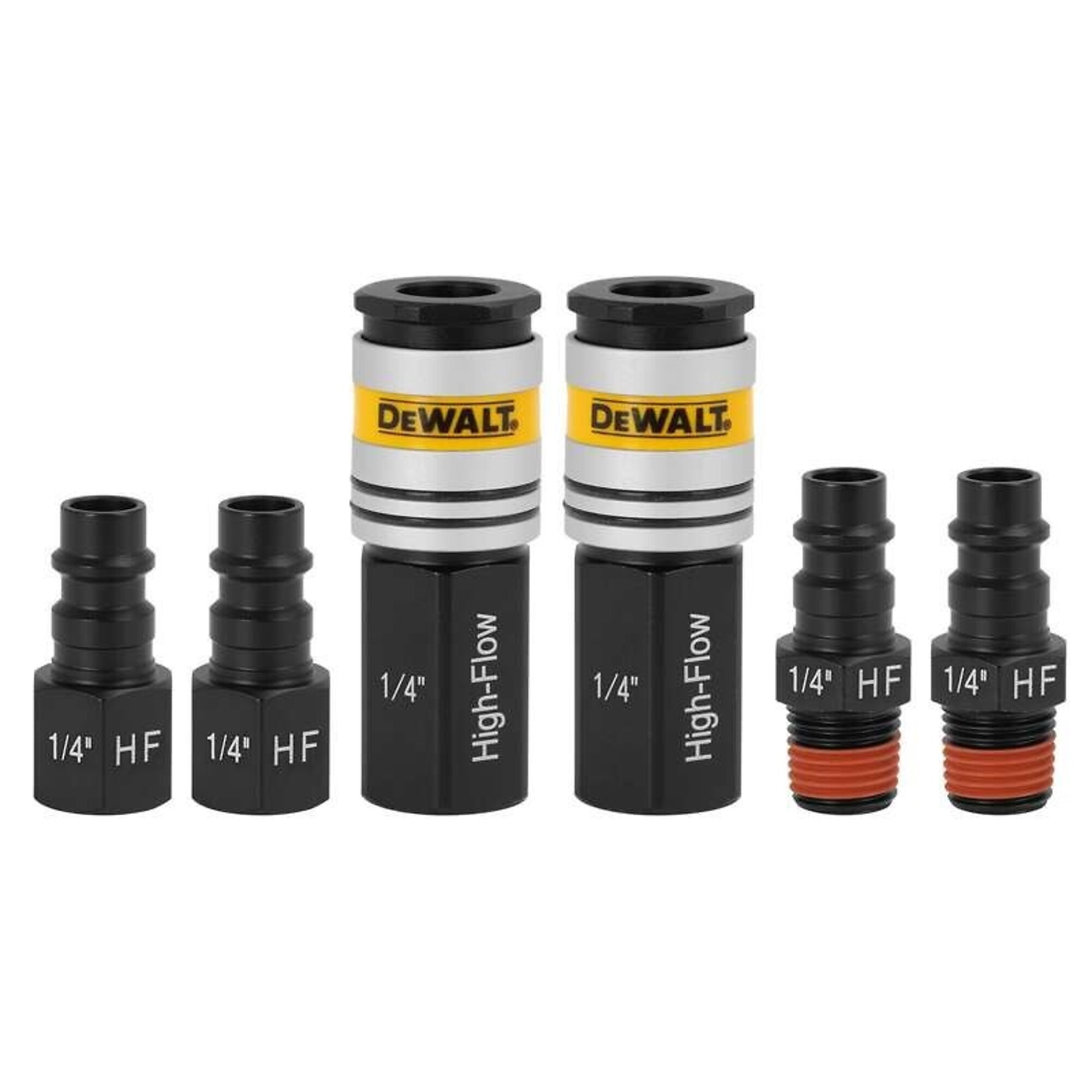 Juego de 6 Acoples y Tapones DEWALT de Alta Flujo 1/4in. NPT, Tamaño 1/4 in, Modelo# DXCM036-0231