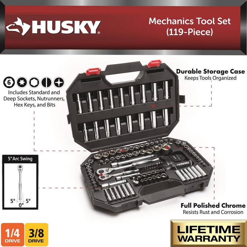 Juego de herramientas mecánicas Husky (119 piezas) - H119MTS