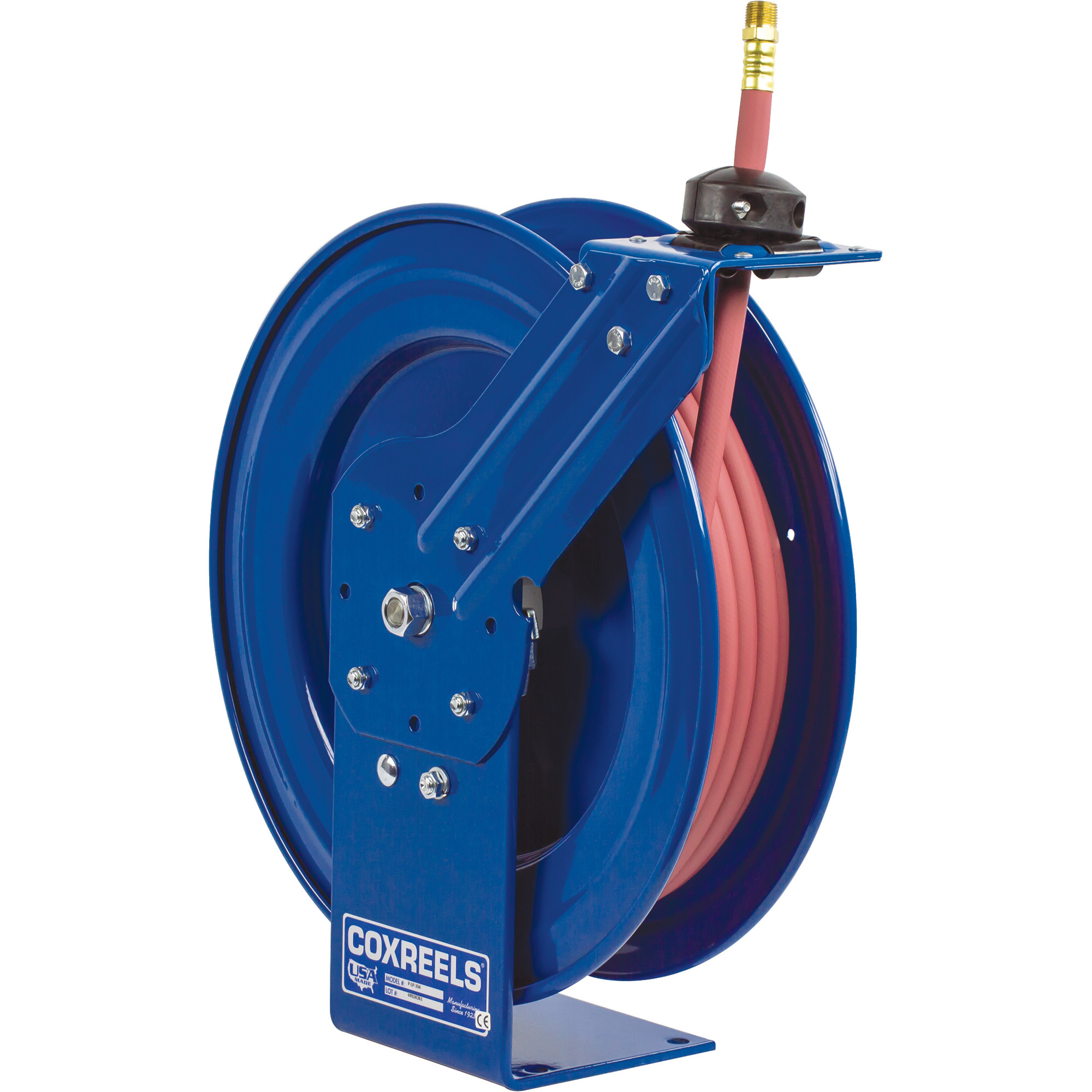 Carrete de manguera compacto Coxreels Performance Series, con manguera PVC de 1/2 pulg. x 50 pies, máx. 300 PSI, modelo P-LP-450.