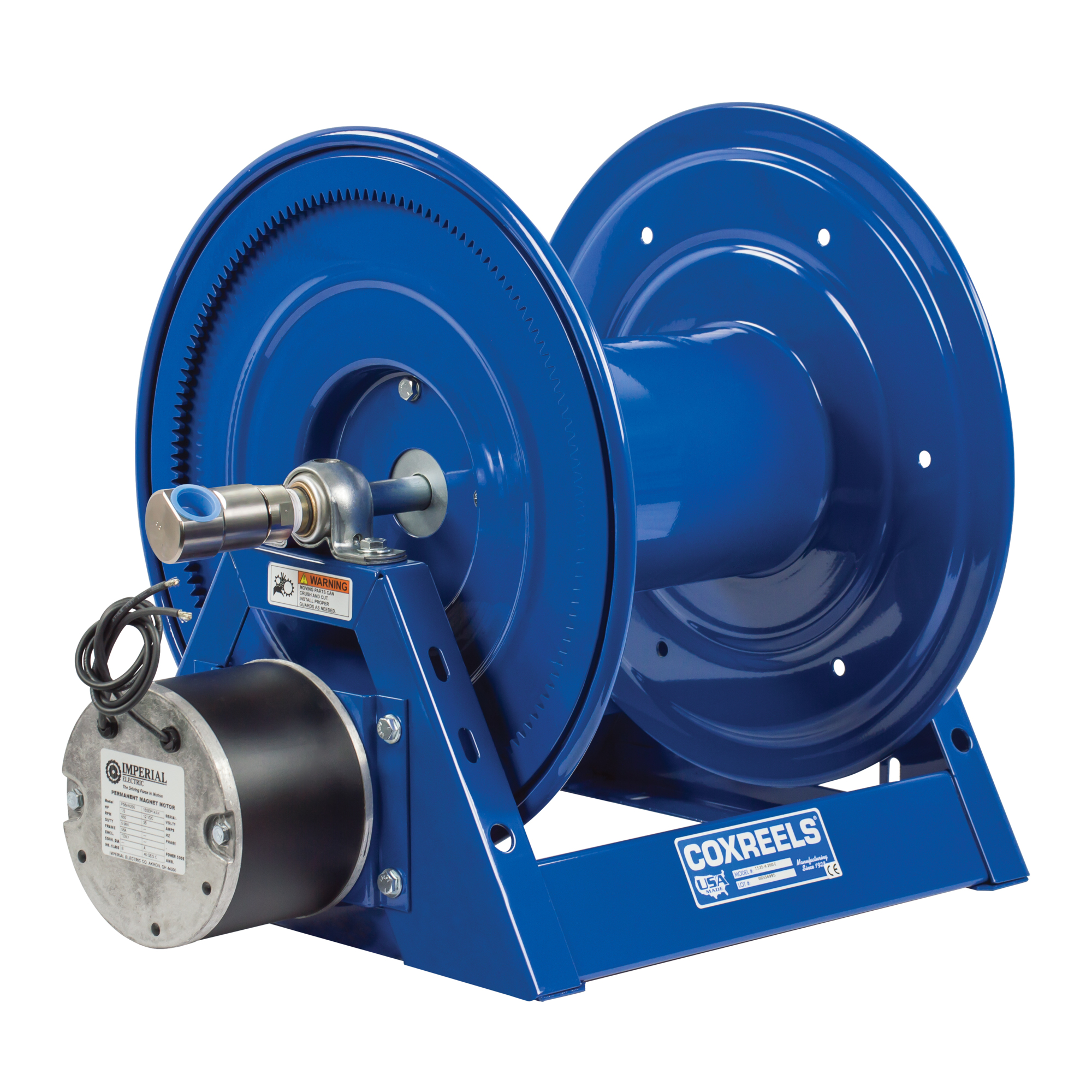 Carrete de manguera Coxreels con motor de 12 voltios, S/O 1/2 pulgadas.