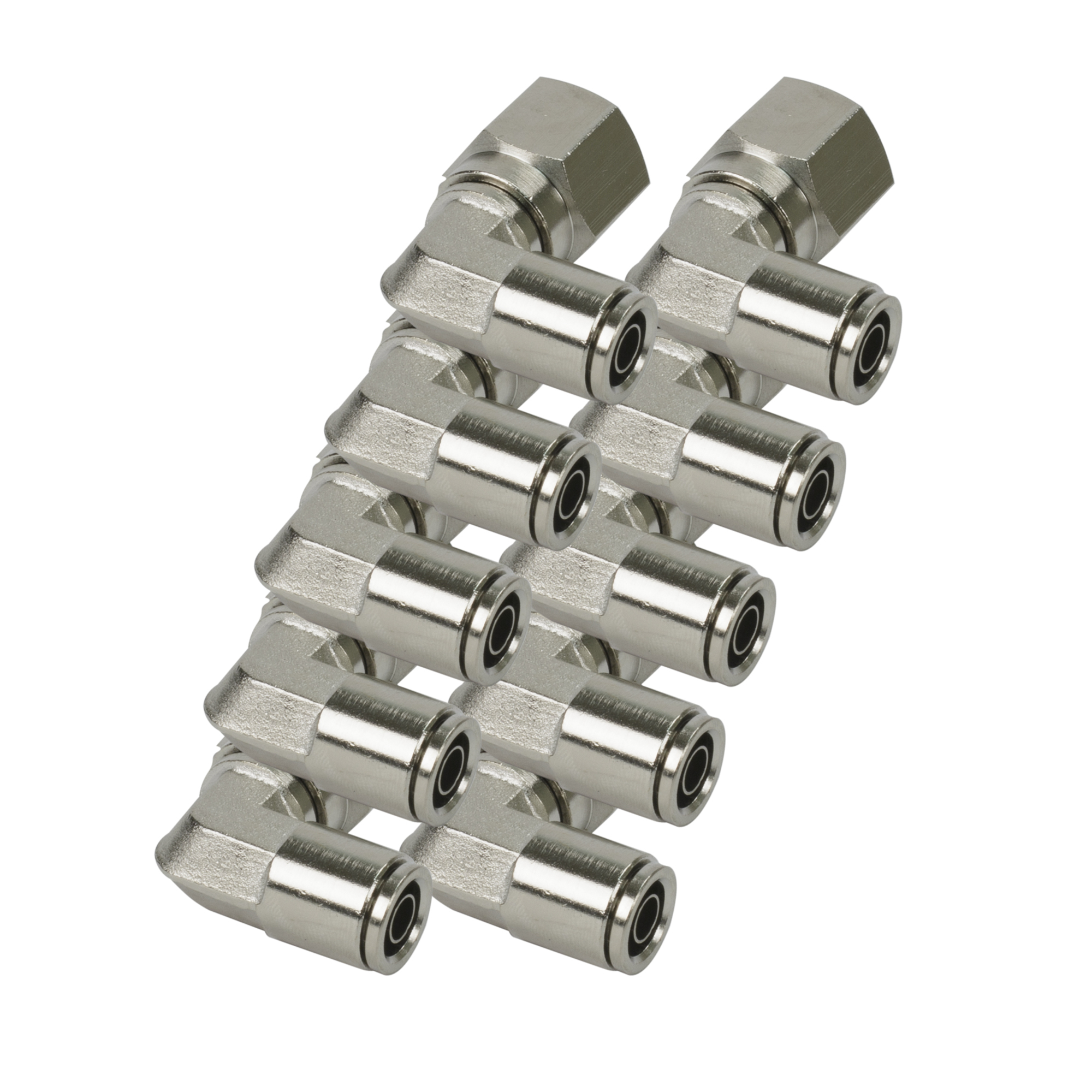 Codo giratorio Viair de 90 grados para conexión PTC - 3/8in. NPT, latón niquelado, 200 PSI, modelo #13858-BP.