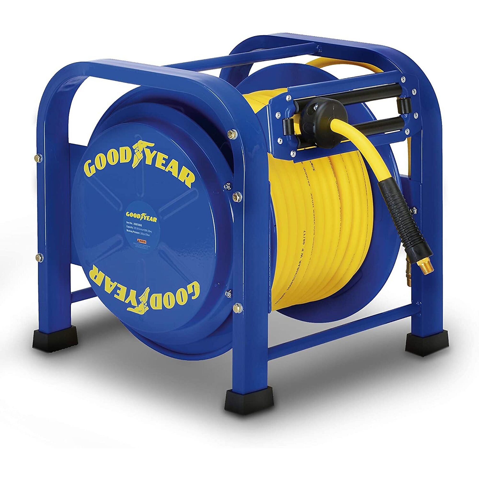 Carrete portátil de manguera de aire Goodyear 3/8in. x 100ft., Diámetro de manguera 3/8 in, Longitud de manguera 100 ft, Modelo TRI-28287303G.