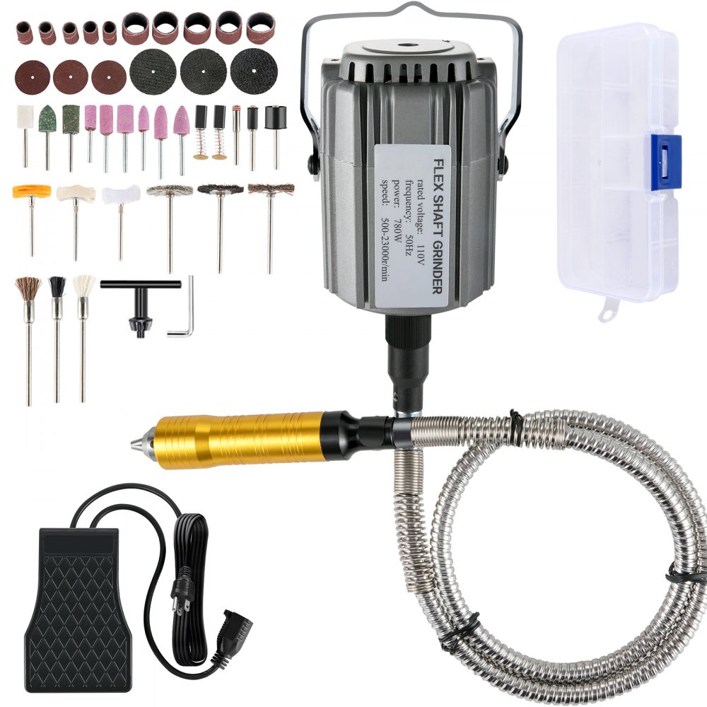 VEVOR Flex Shaft Grinder 780W Rotary Tool 500-23000RPM Rotary Carver with 1/4" 3-Jaw Chuck & Stepless Speed Foot Pedal Hanging Grinding Machine 131PCS Accessories for Jewelry Polishing Grinding DIY - DMJMC780W-YJFS2LSV1