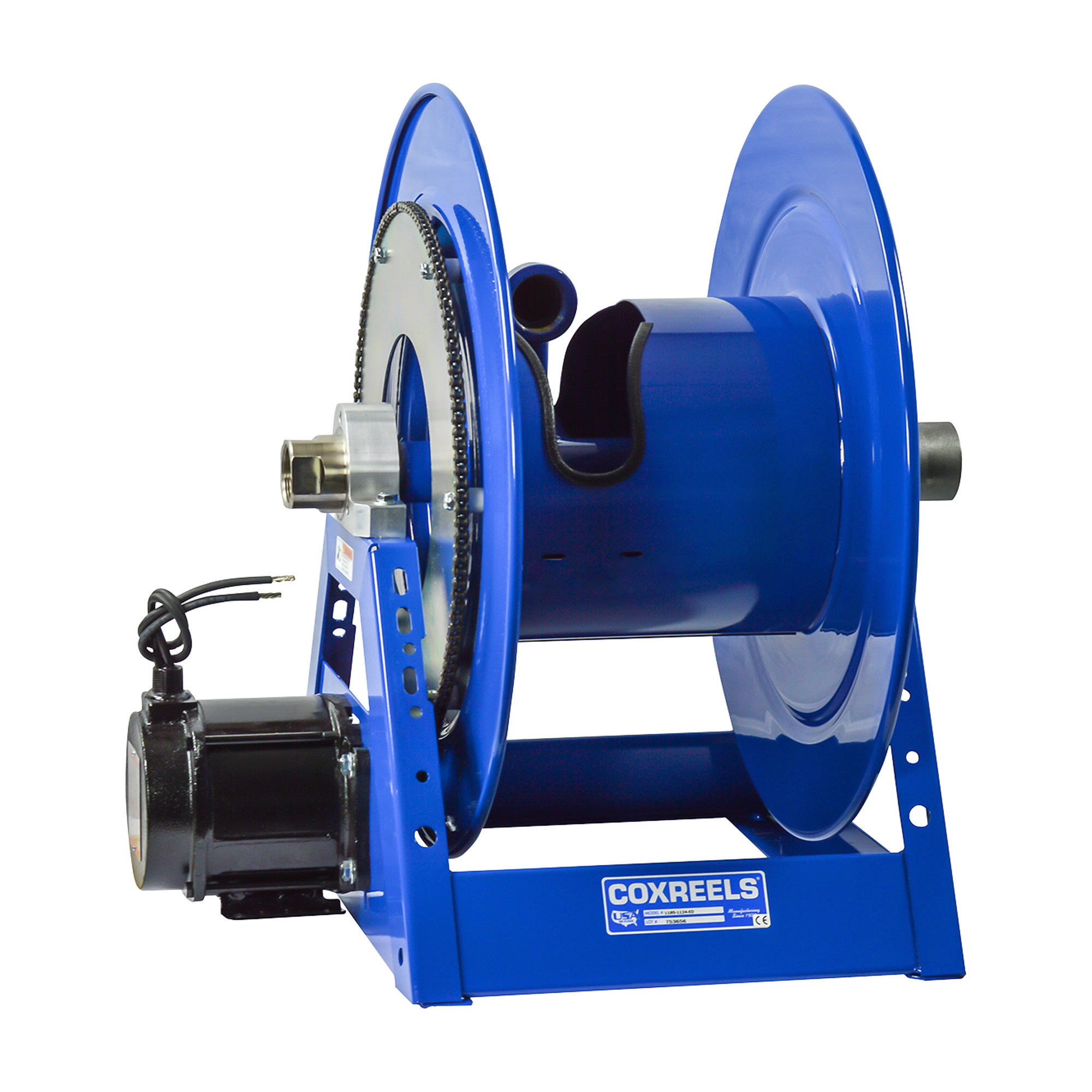 Carrete para manguera Coxreels con motor de 12 voltios