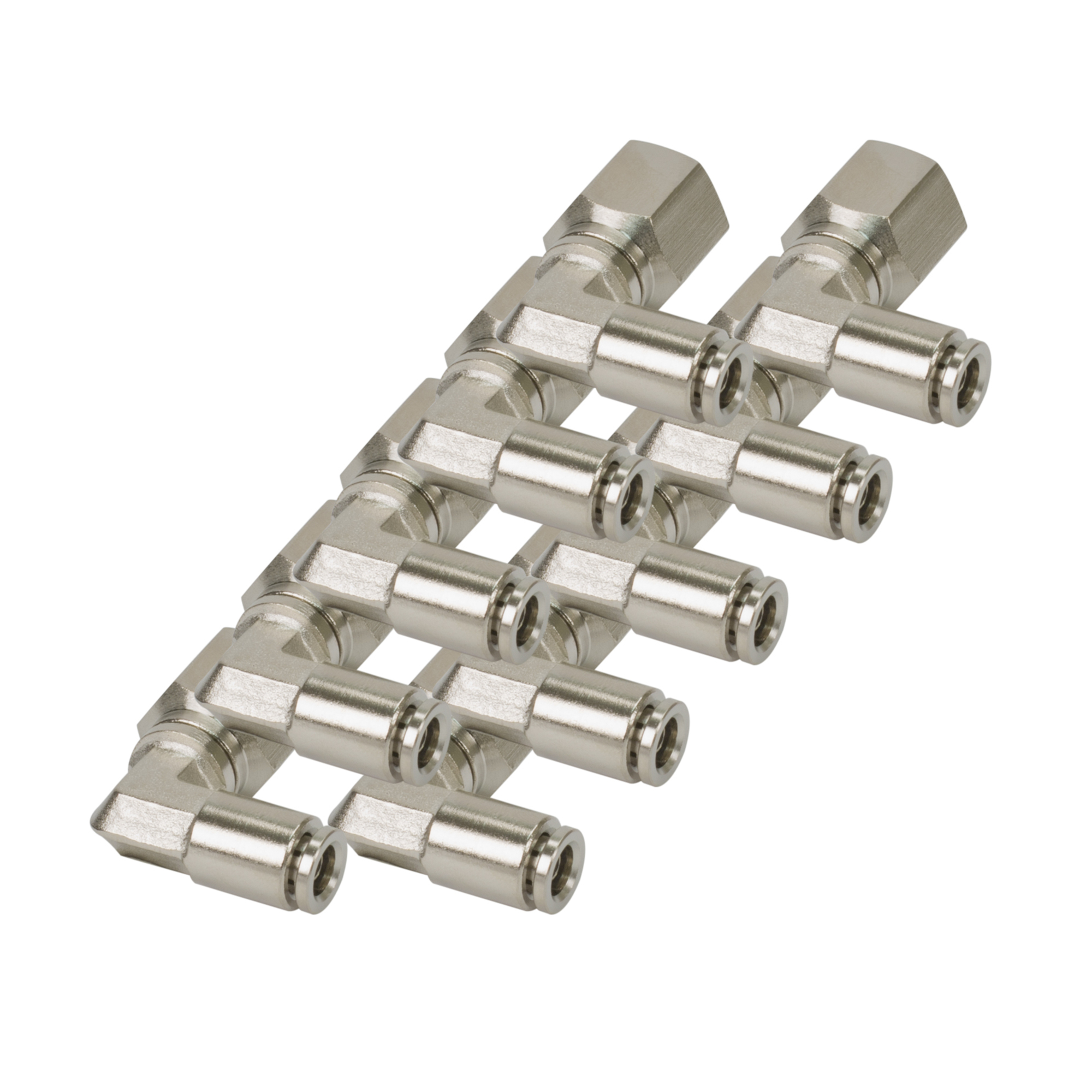 Acoplador giratorio de 90 grados Viair PTC - 1/4in. NPT, latón niquelado, Modelo# 11458-BP.