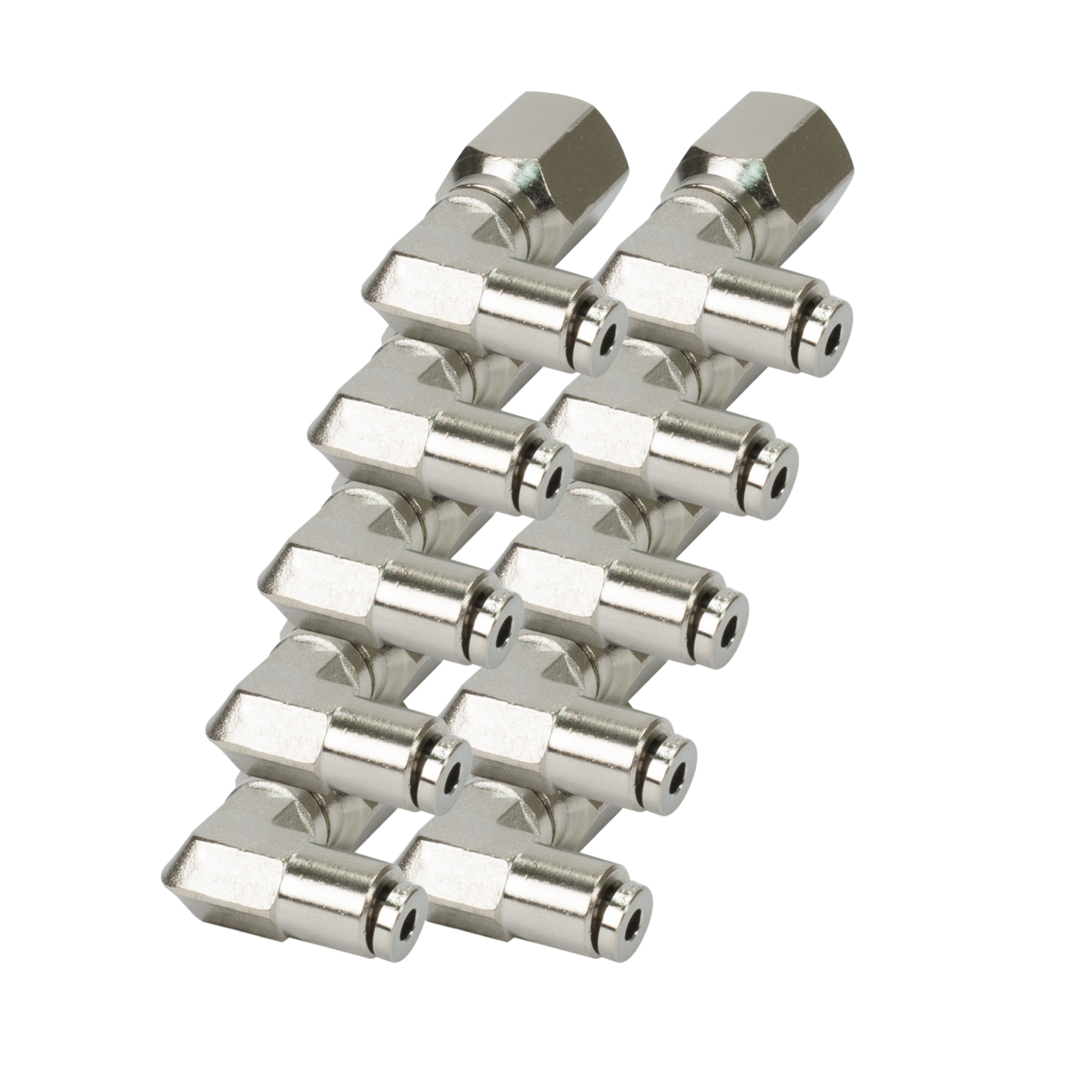 Codo giratorio de 90 grados Viair para conexión PTC - 1/4in. NPT, latón niquelado, Modelo# 11858-BP.