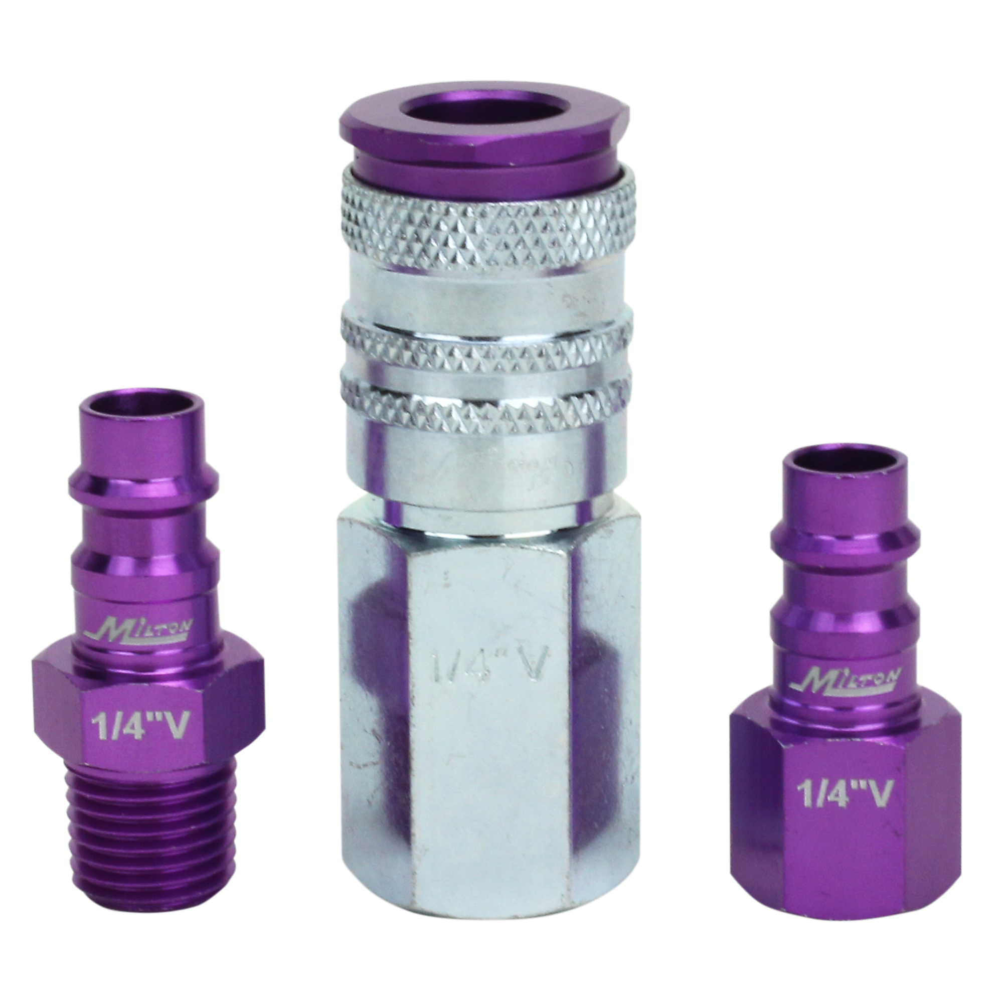 Set de 3 piezas Milton HighFlowPRO, estilo V morado, tamaño de acoplador de 1/4 pulg., Modelo s-303VKIT
