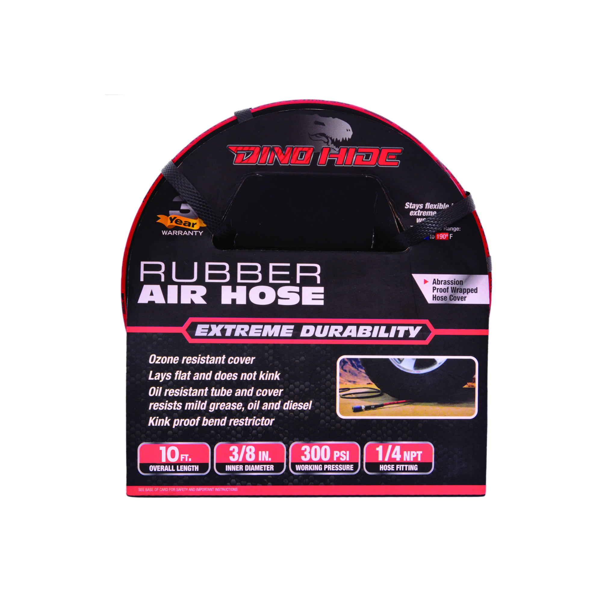Ensamble de manguera de aire de goma Dino-Hide 3/8in.x10ft.